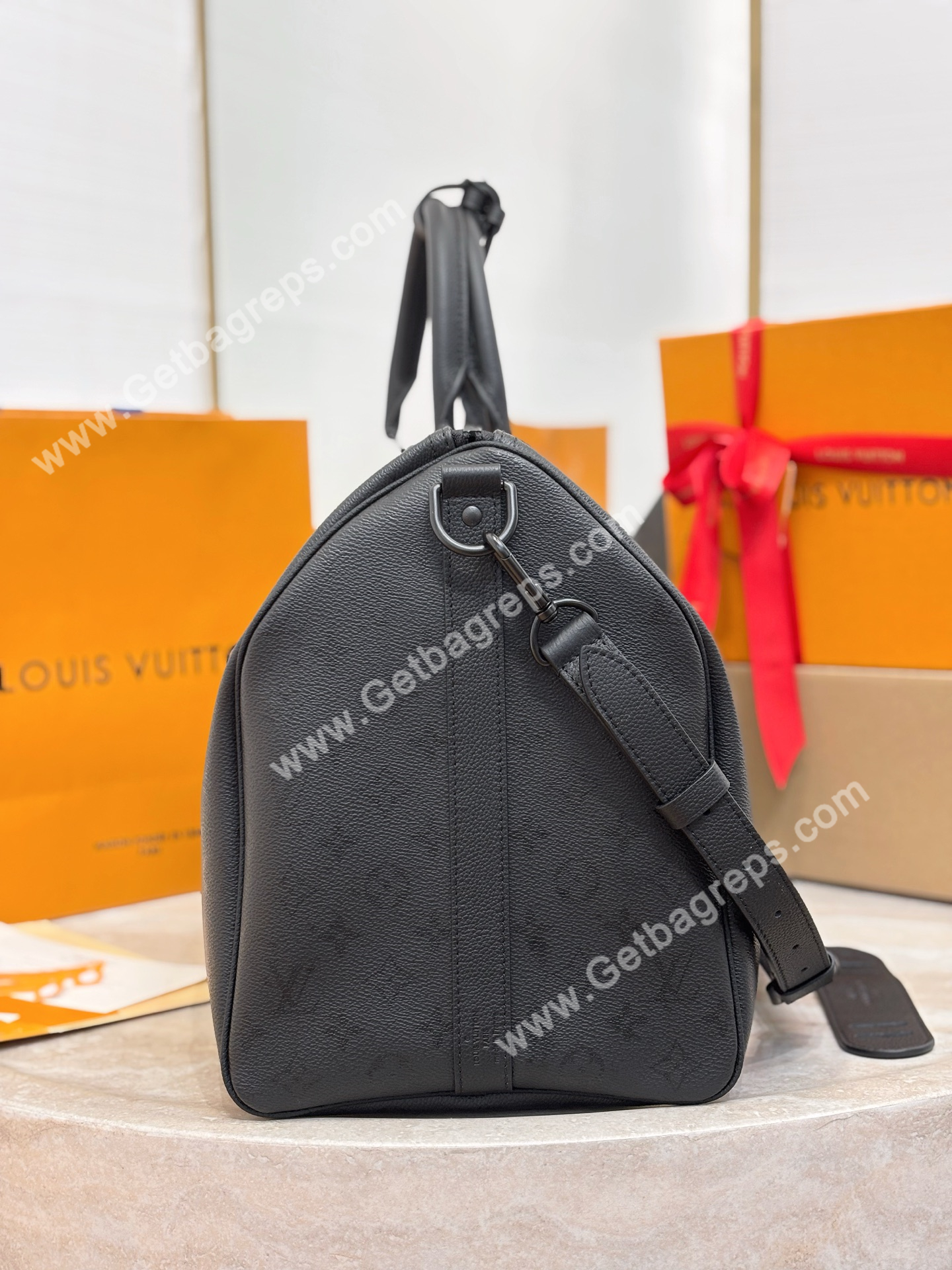 LV M28403 Keepall Bandouliere 50 Black Monogram Midnight