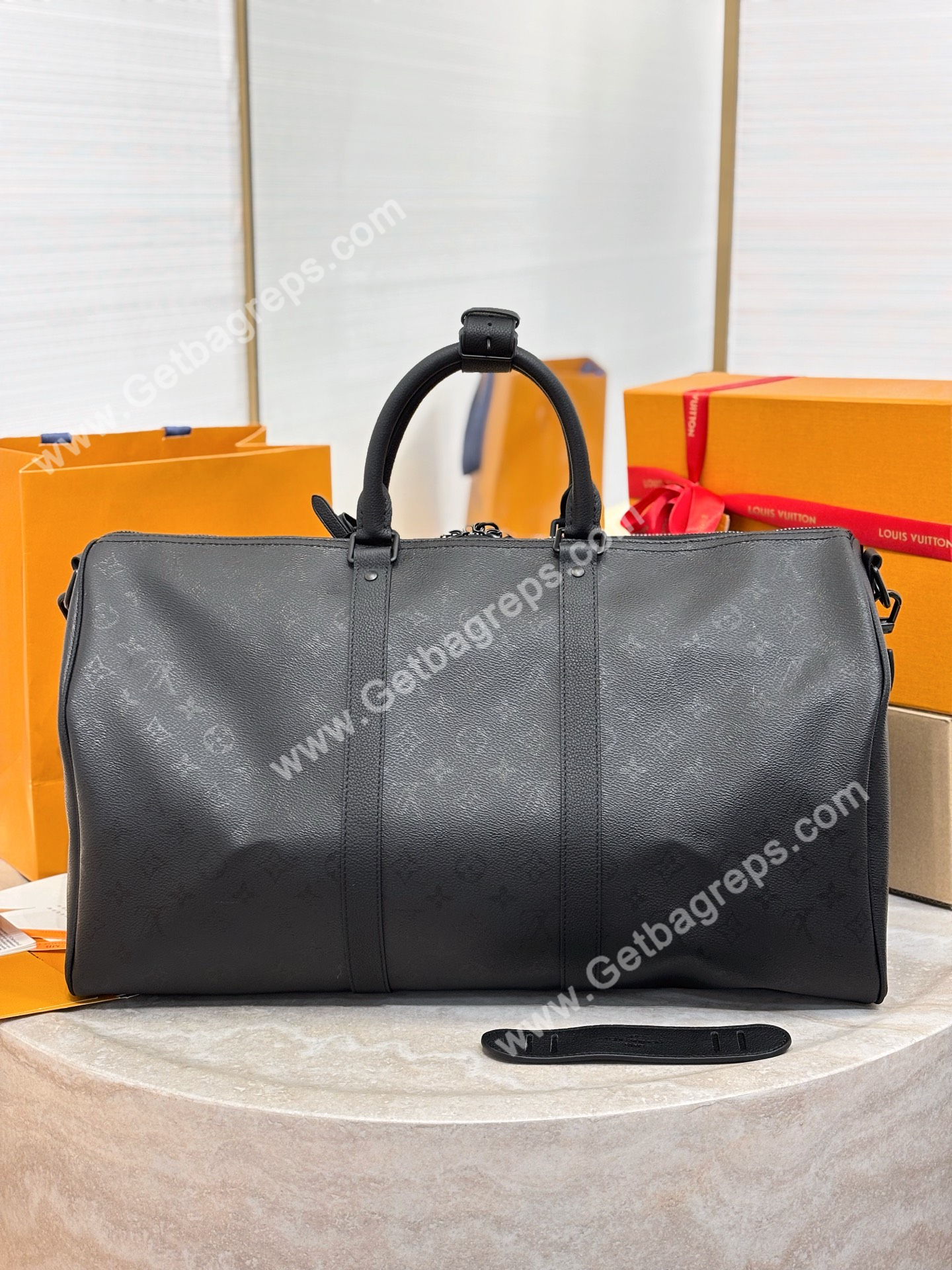 LV M28403 Keepall Bandouliere 50 Black Monogram Midnight