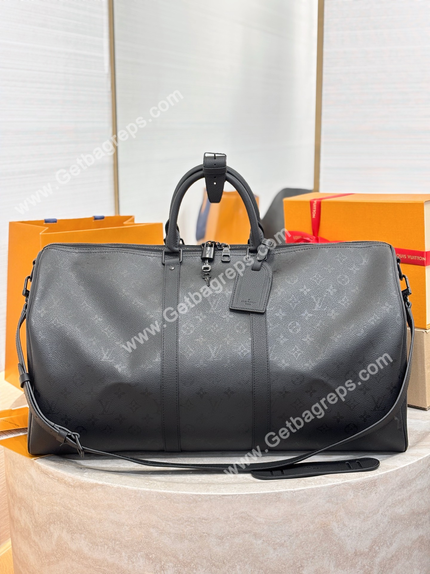 LV M28403 Keepall Bandouliere 55 Black Monogram Midnight
