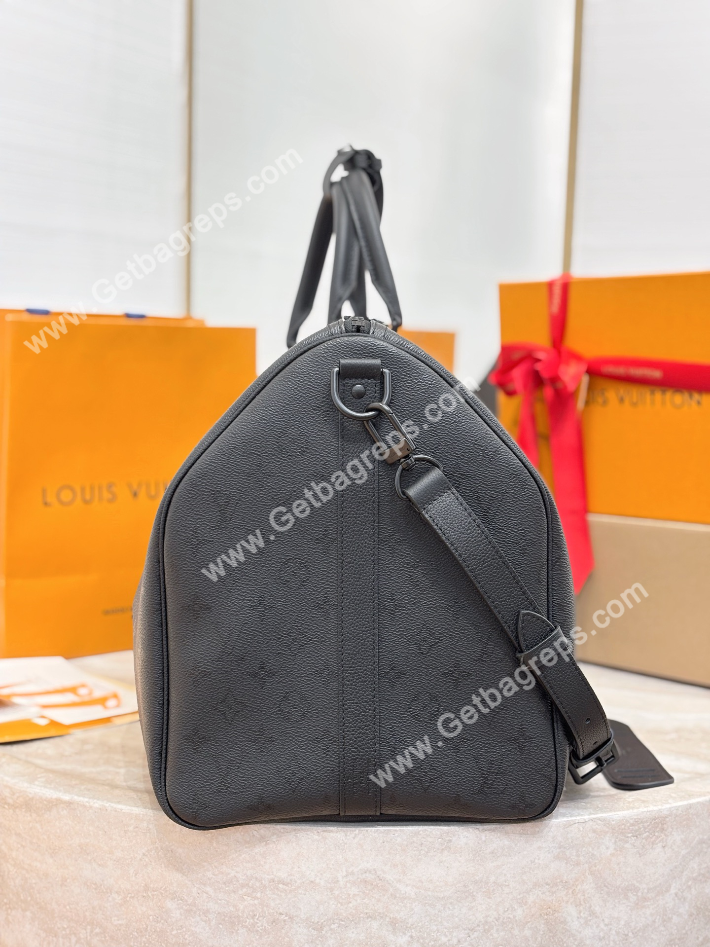 LV M28403 Keepall Bandouliere 55 Black Monogram Midnight