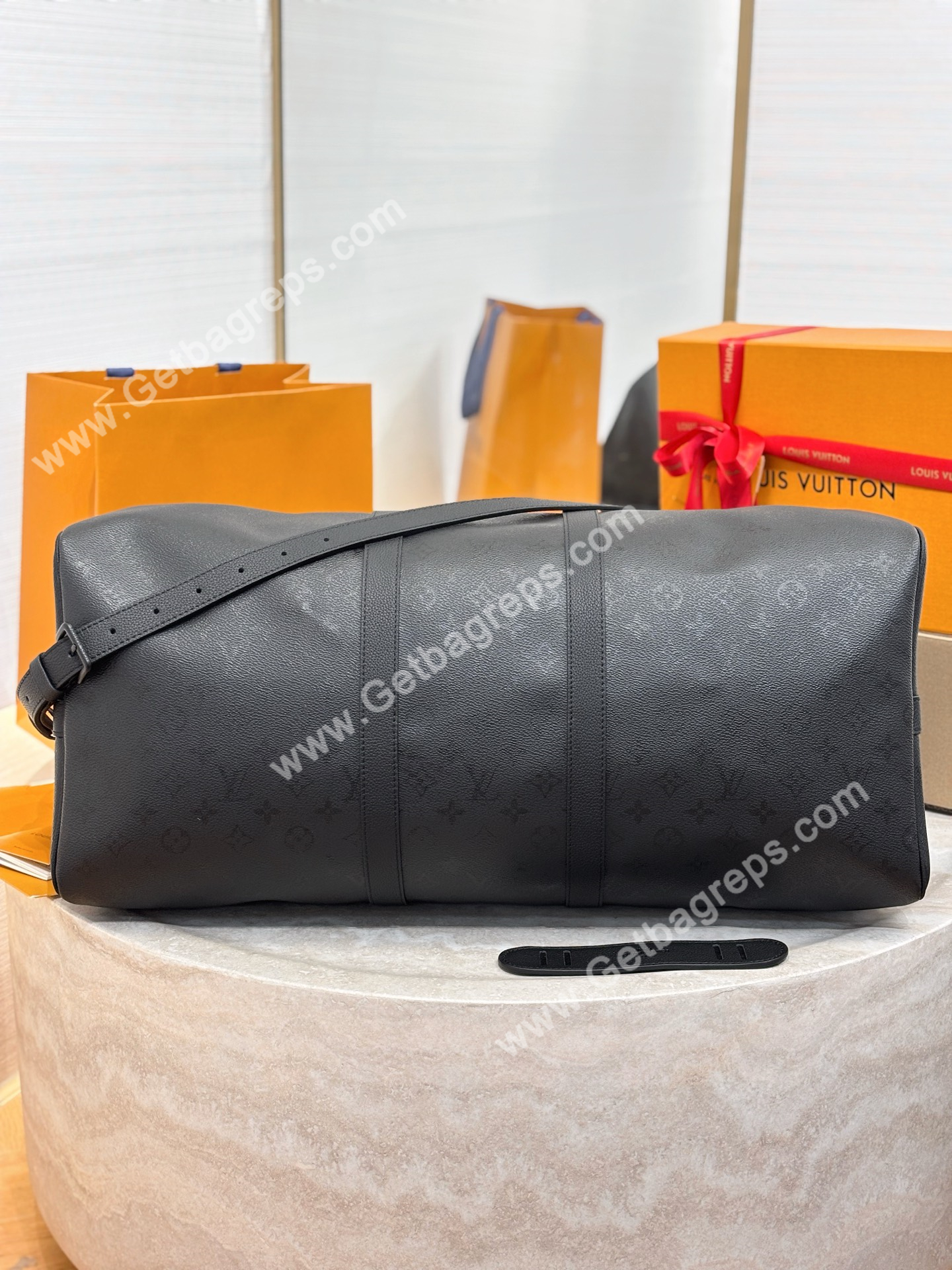 LV M28403 Keepall Bandouliere 55 Black Monogram Midnight