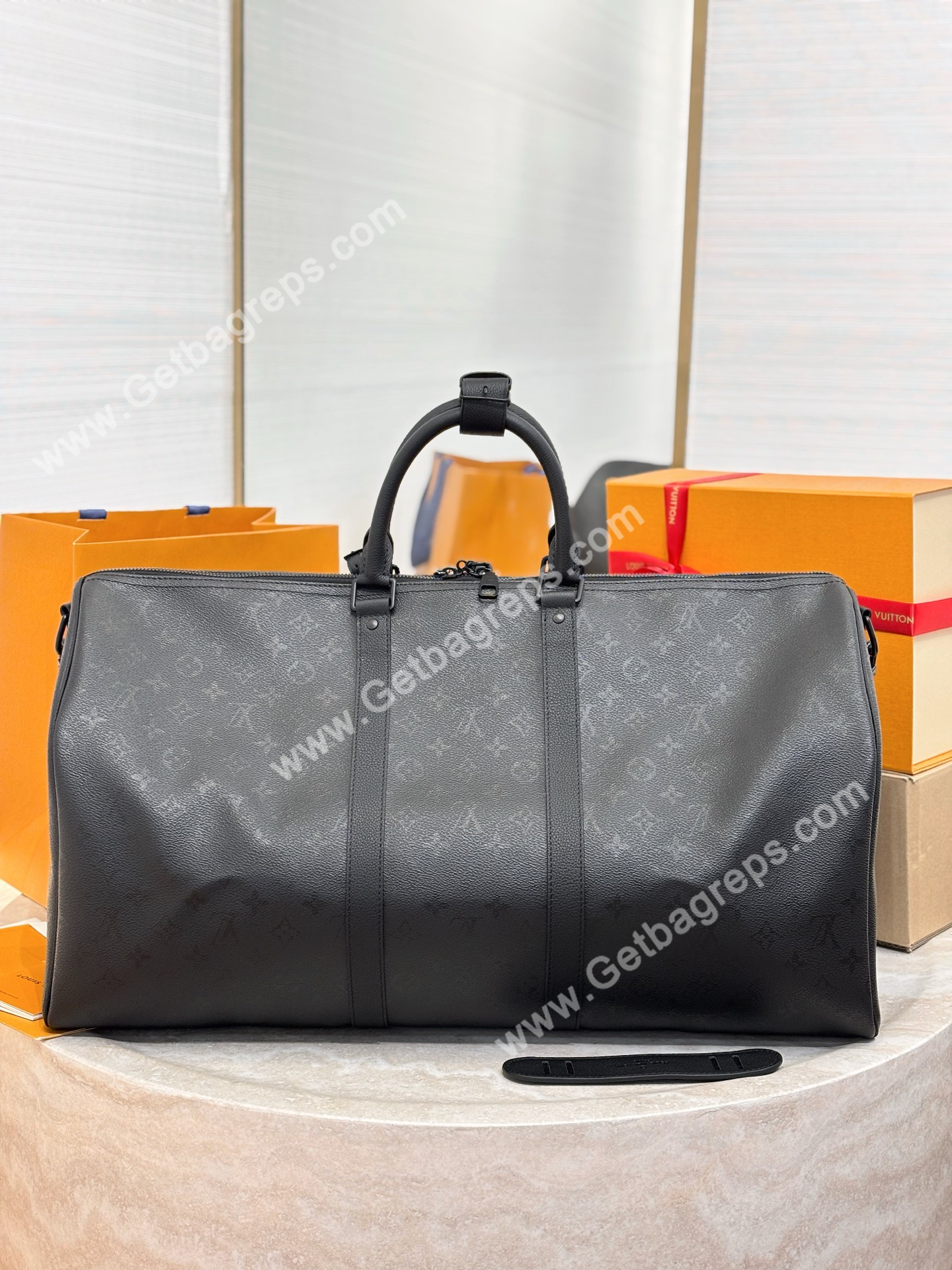 LV M28403 Keepall Bandouliere 55 Black Monogram Midnight