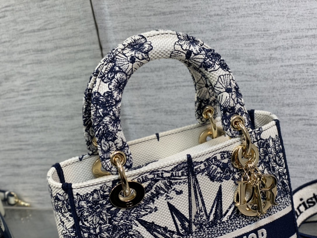 Lady D-Lith Bag Medium Blue Multicolor Dream of Infinity Embroidery