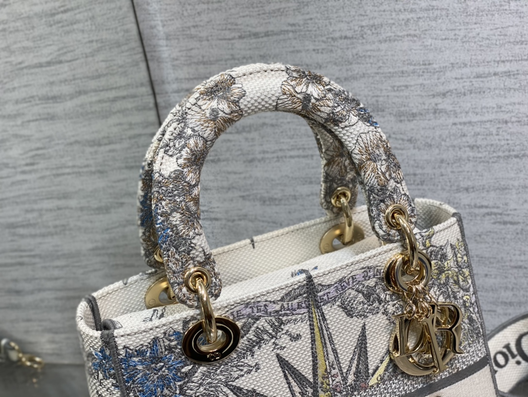 Lady D-Lith Bag Medium White Multicolor Dream of Infinity Embroidery