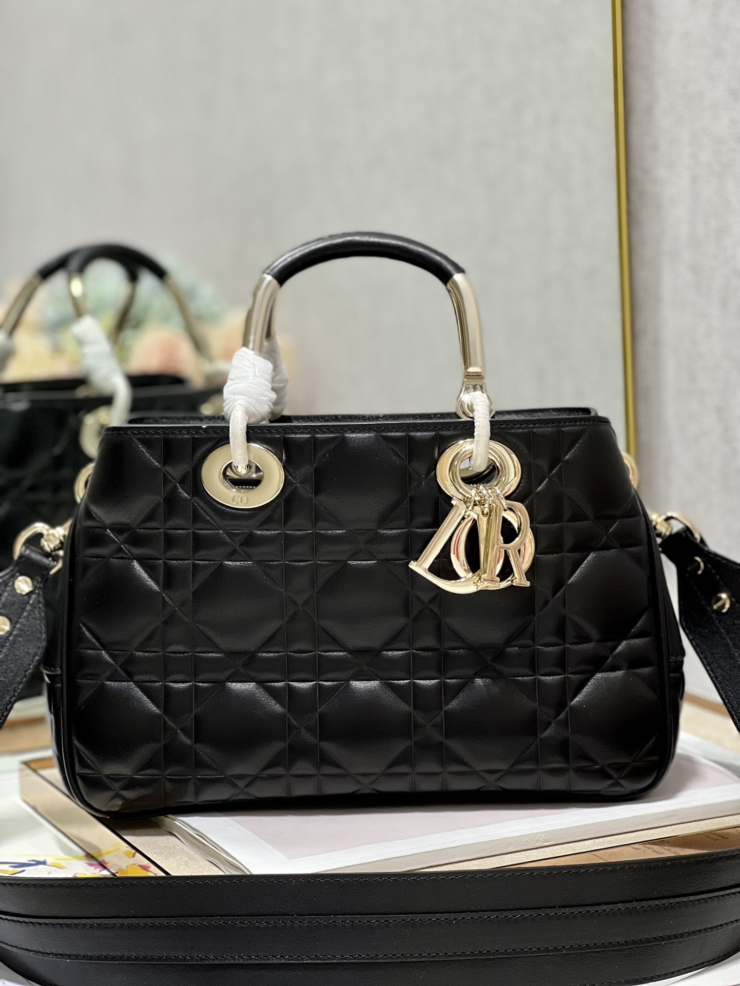 Lady Dior 95.22 Large Black Cannage Lambskin With Gold Hardware 