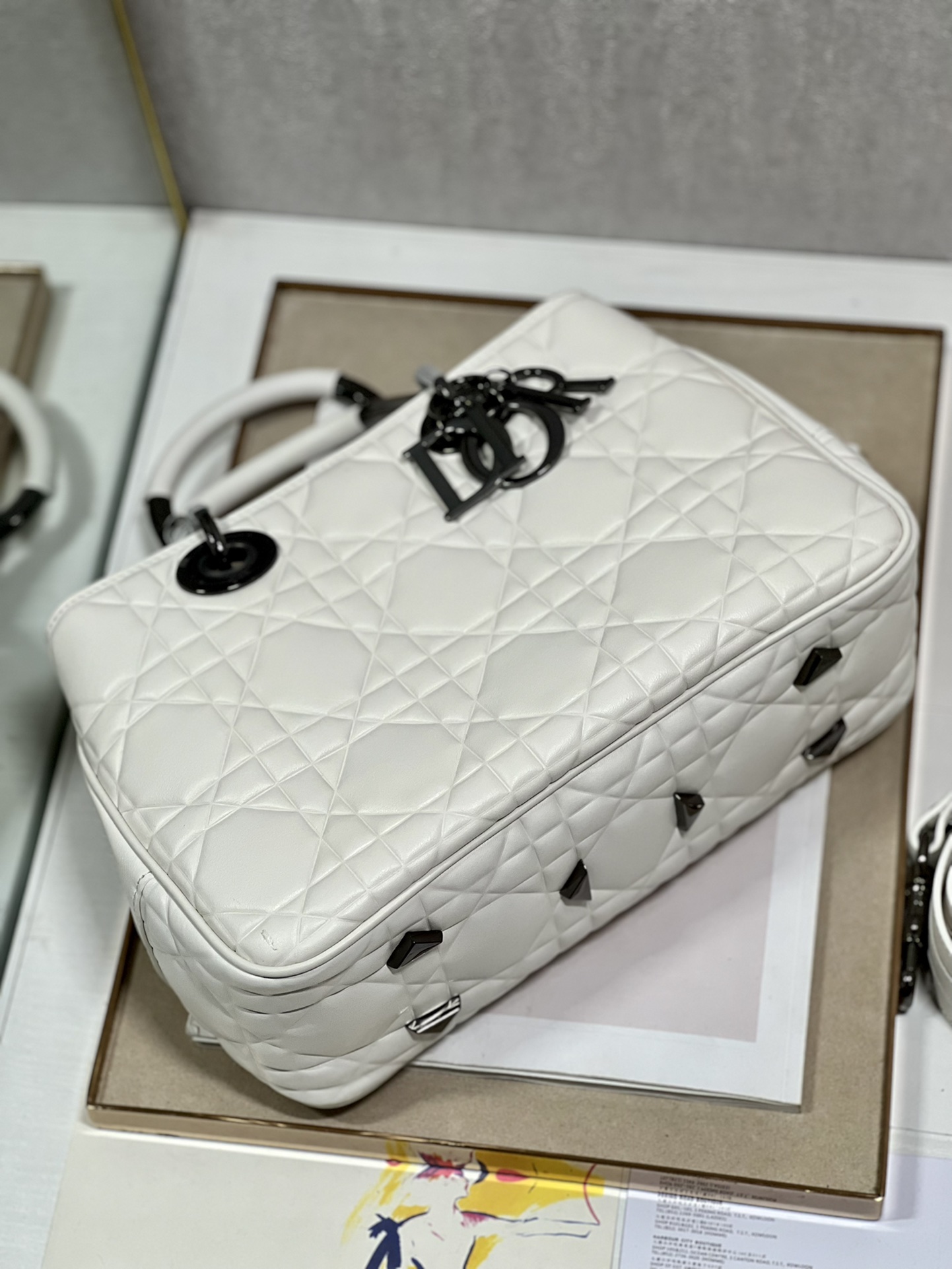 Lady Dior 95.22 Large White Cannage Lambskin With Black Hardware 