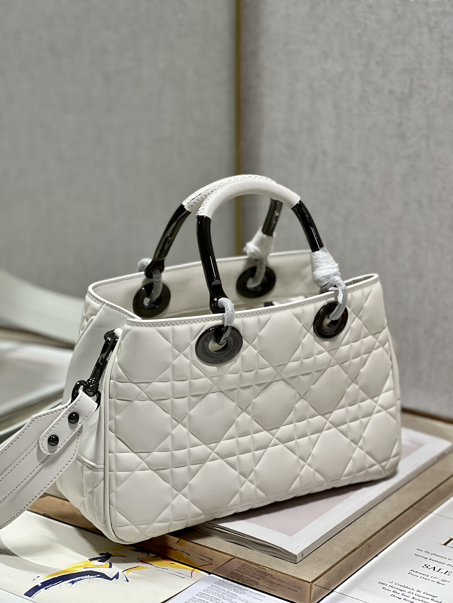 Lady Dior 95.22 Large White Cannage Lambskin With Black Hardware 