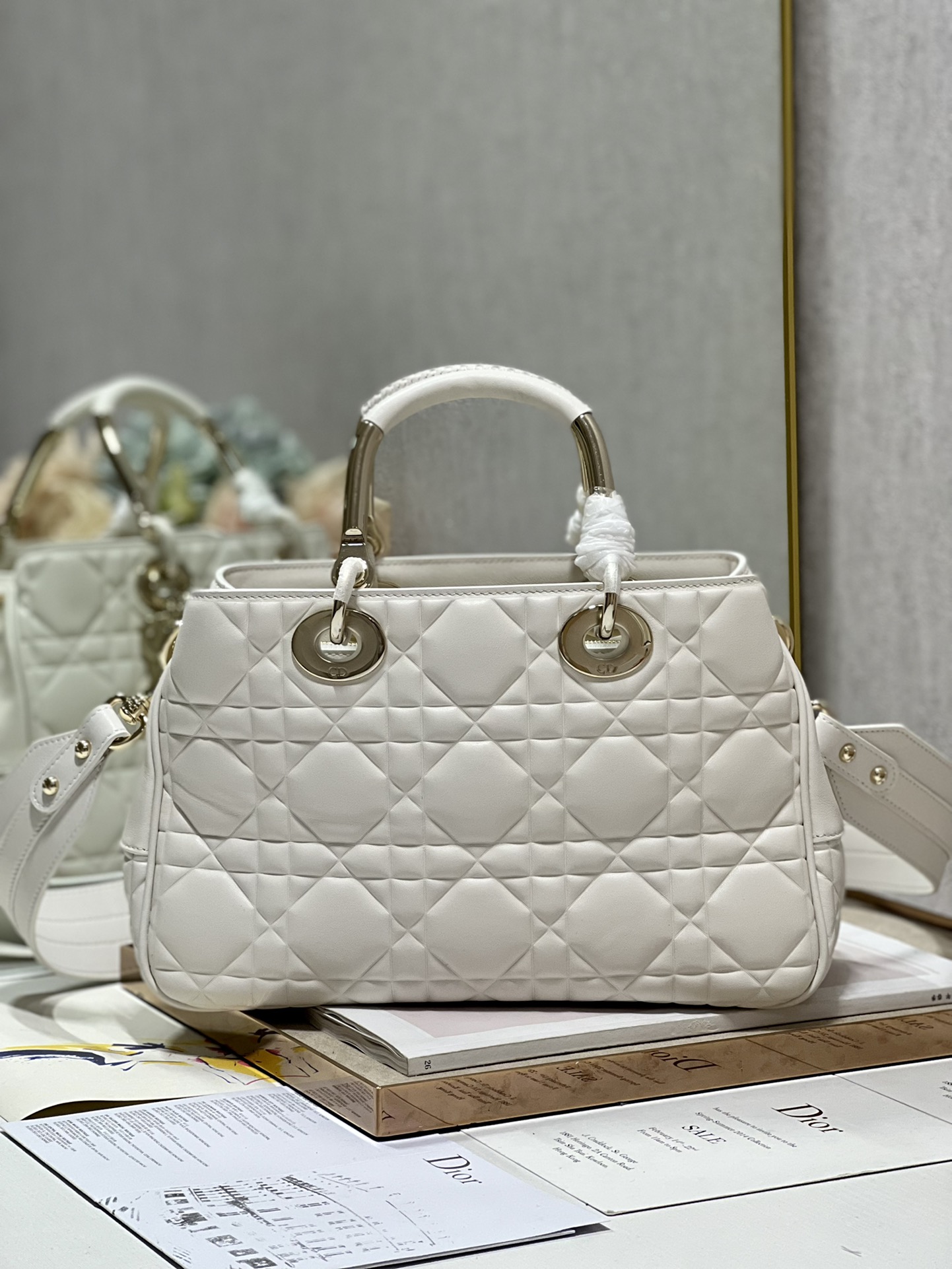 Lady Dior 95.22 Large White Cannage Lambskin With Gold Hardware 