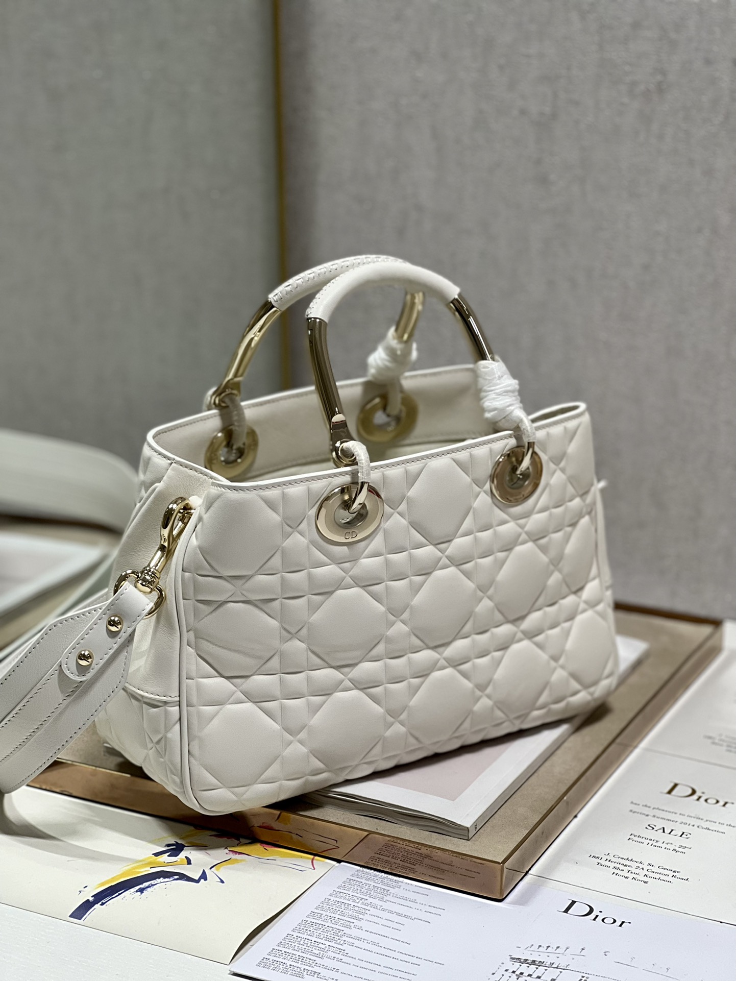 Lady Dior 95.22 Large White Cannage Lambskin With Gold Hardware 