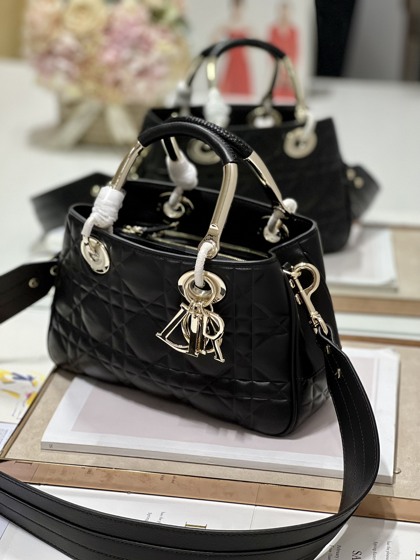 Lady Dior 95.22 Medium Black Cannage Lambskin With Gold Hardware 