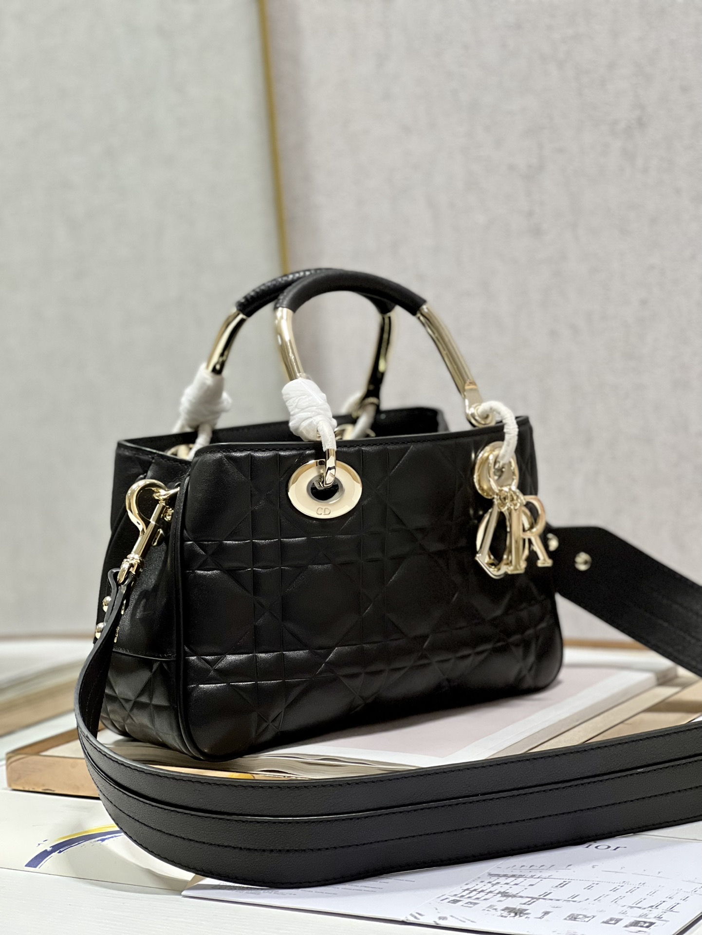 Lady Dior 95.22 Medium Black Cannage Lambskin With Gold Hardware 