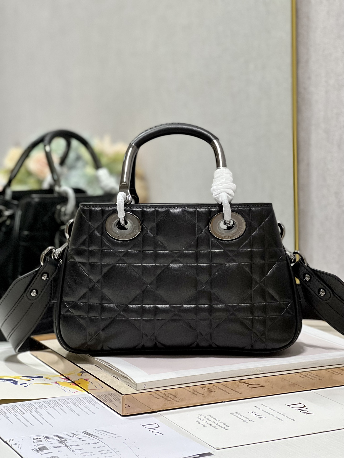 Lady Dior 95.22 Medium Black Cannage Lambskin With Silver Hardware 