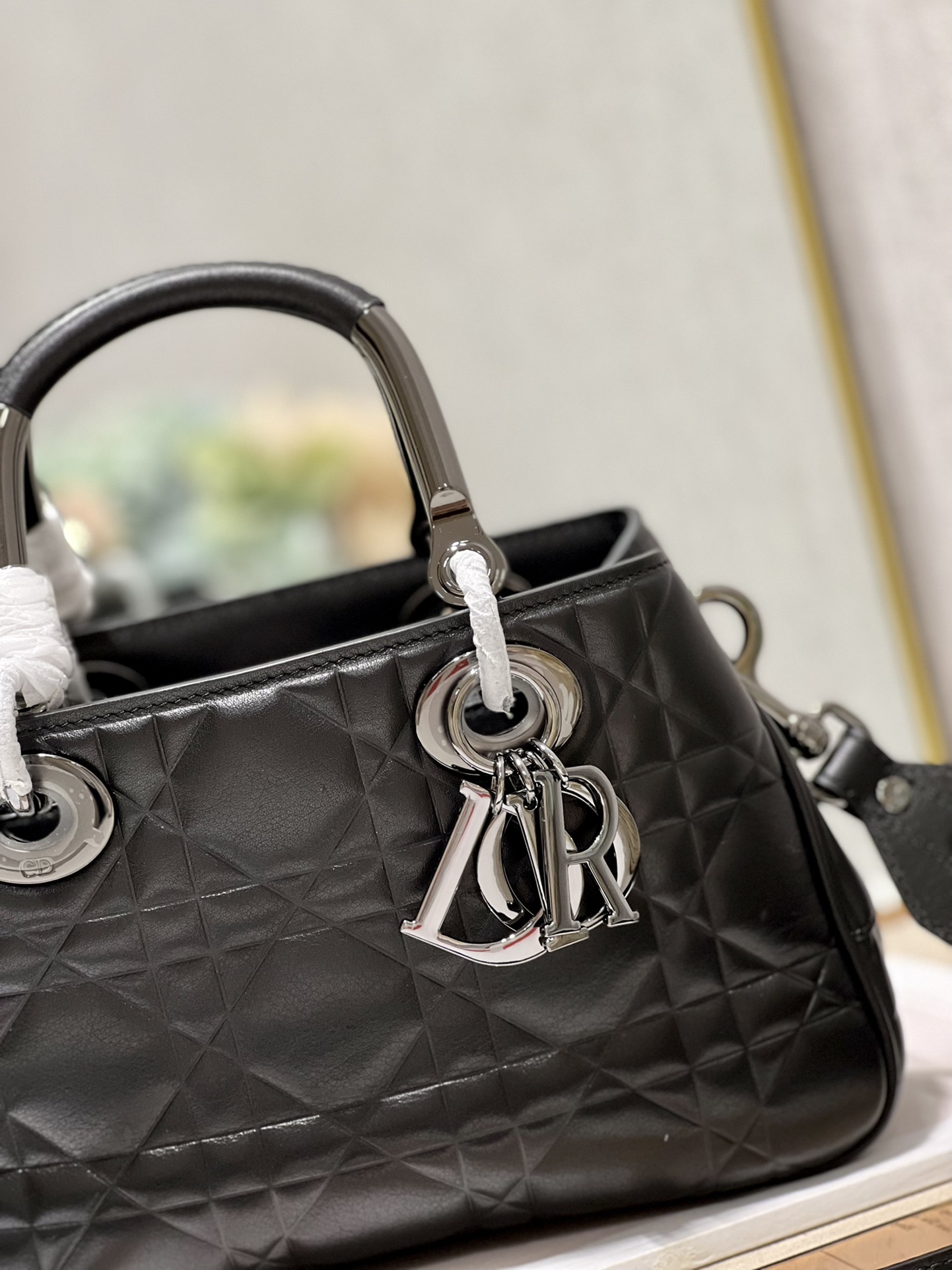 Lady Dior 95.22 Medium Black Cannage Lambskin With Silver Hardware 