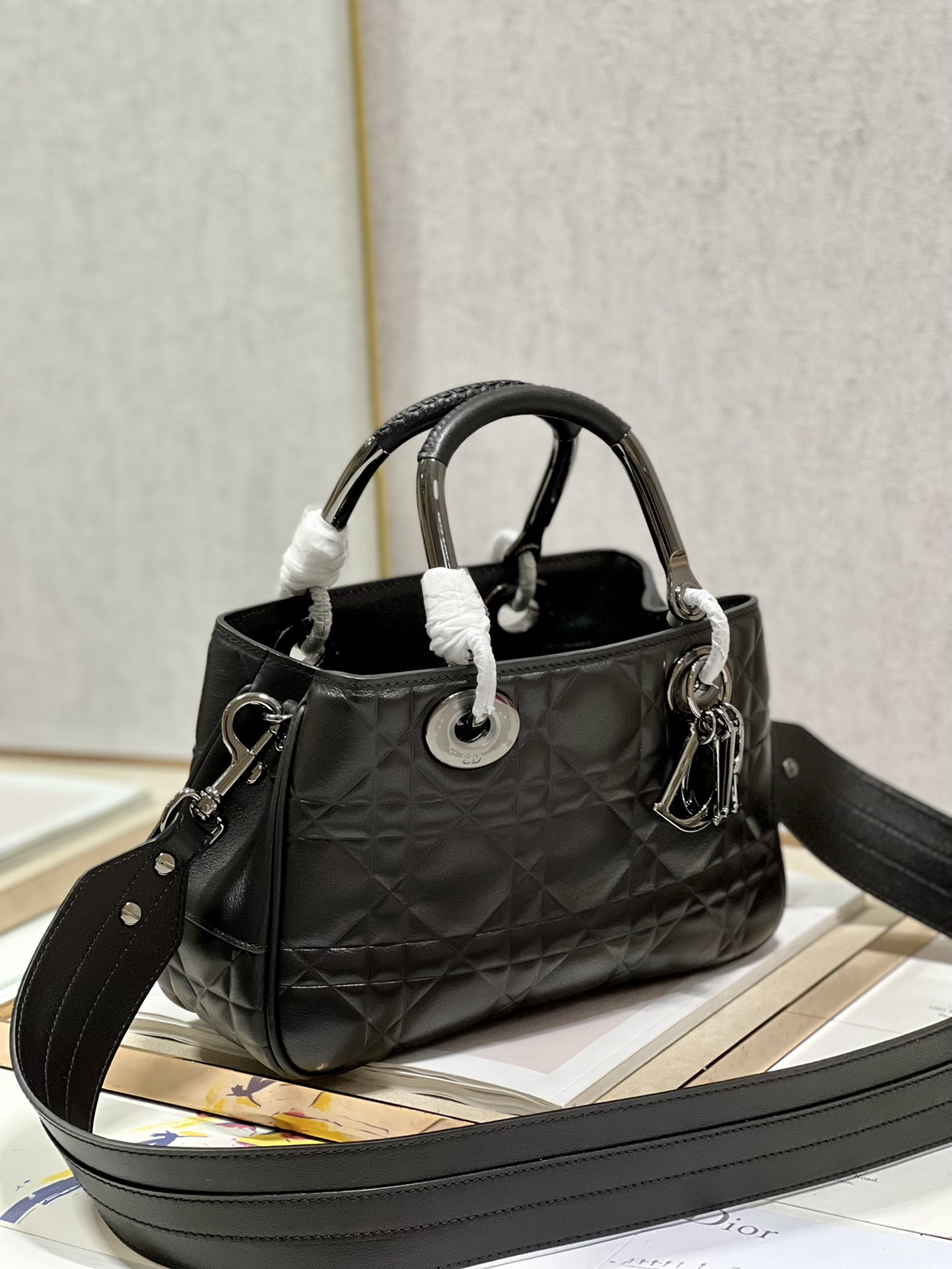 Lady Dior 95.22 Medium Black Cannage Lambskin With Silver Hardware 