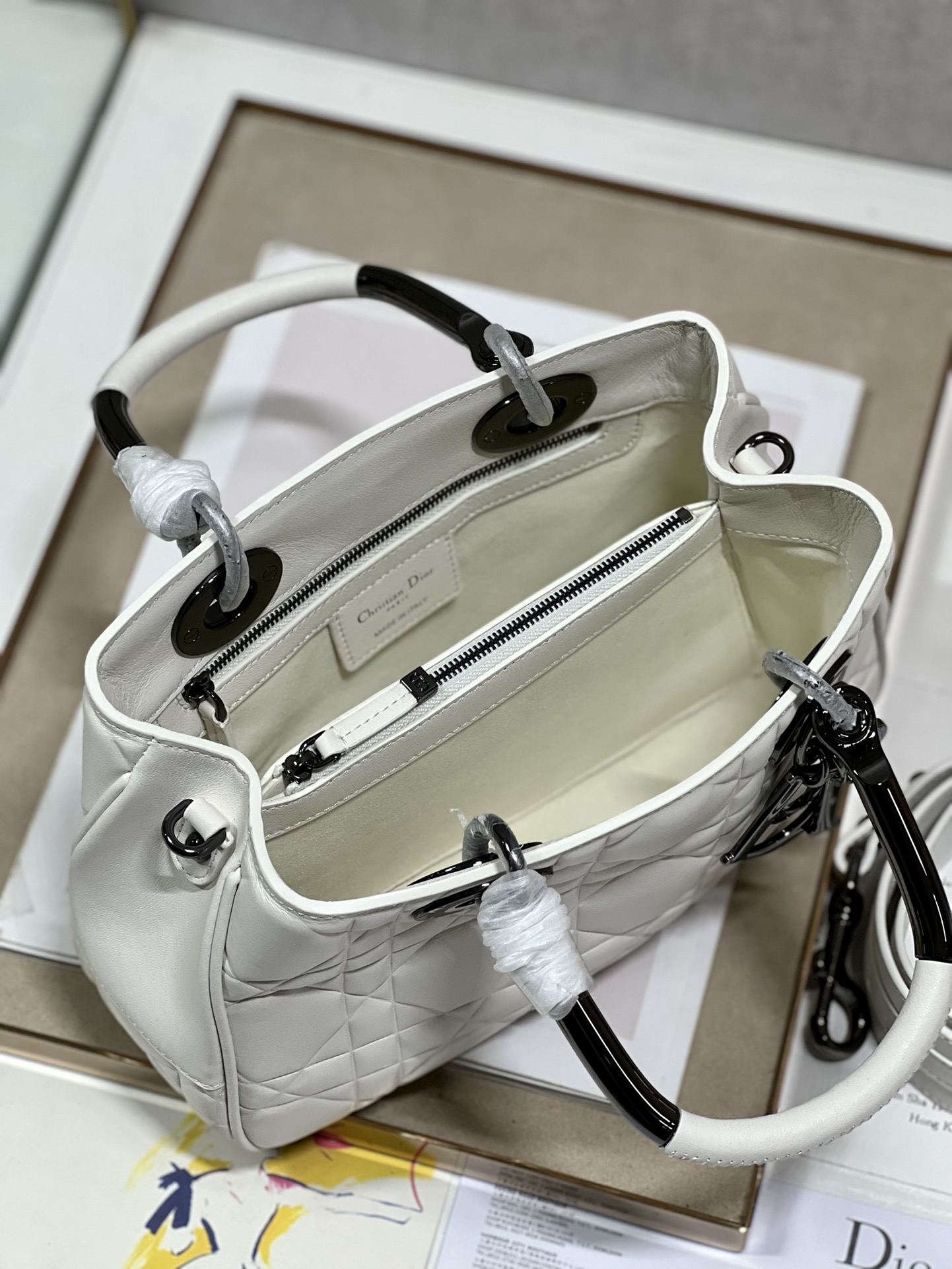 Lady Dior 95.22 Medium White Cannage Lambskin With Black Hardware 