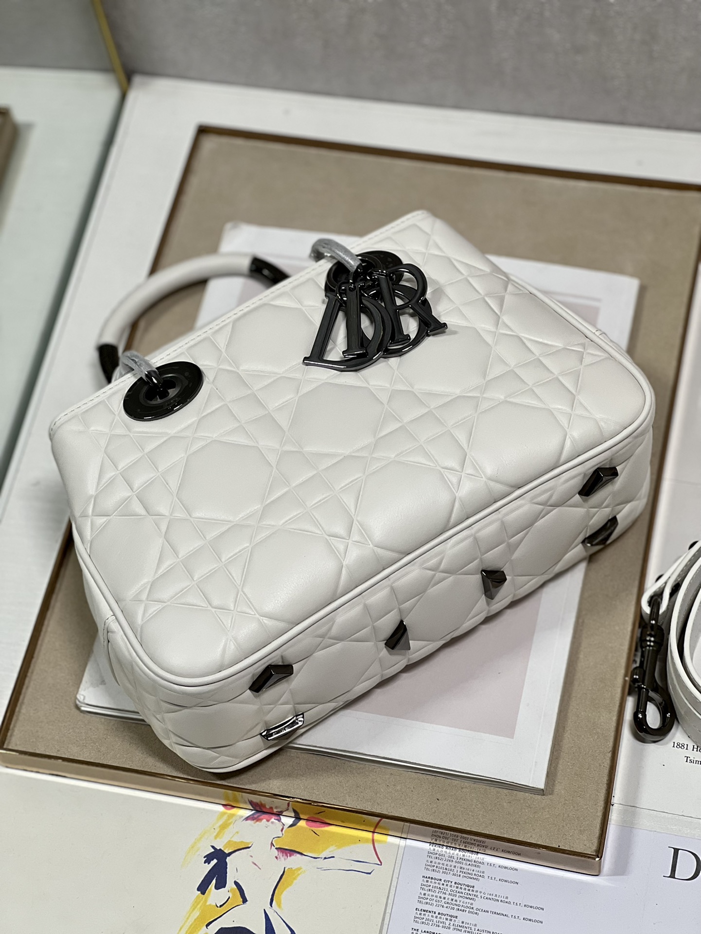 Lady Dior 95.22 Medium White Cannage Lambskin With Black Hardware 