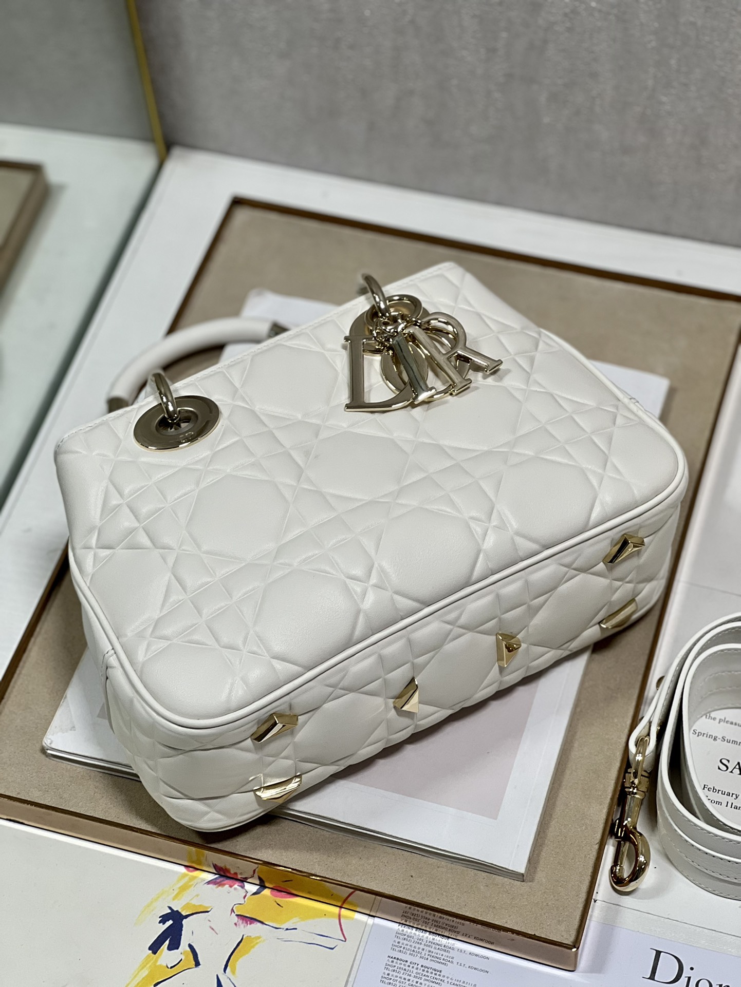 Lady Dior 95.22 Medium White Cannage Lambskin With Gold Hardware 