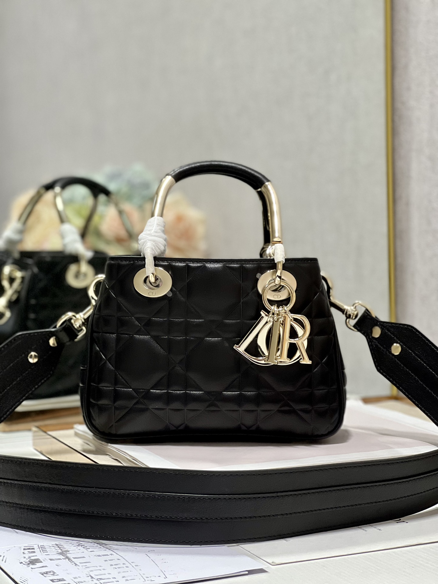 Lady Dior 95.22 Small Black Cannage Lambskin With Gold Hardware 