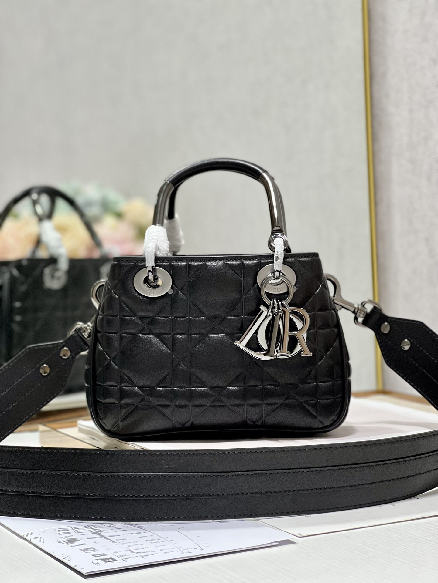 Lady Dior 95.22 Small Black Cannage Lambskin With Silver Hardware 