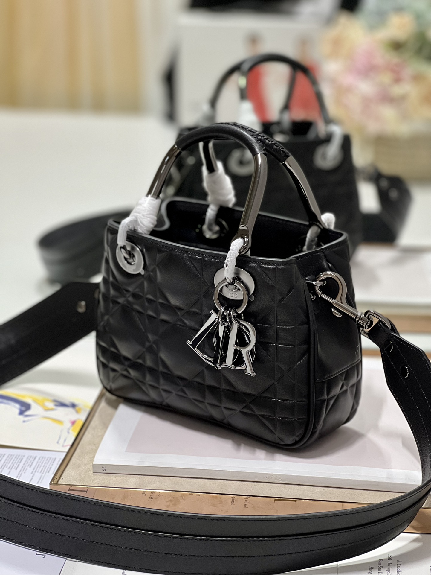 Lady Dior 95.22 Small Black Cannage Lambskin With Silver Hardware 