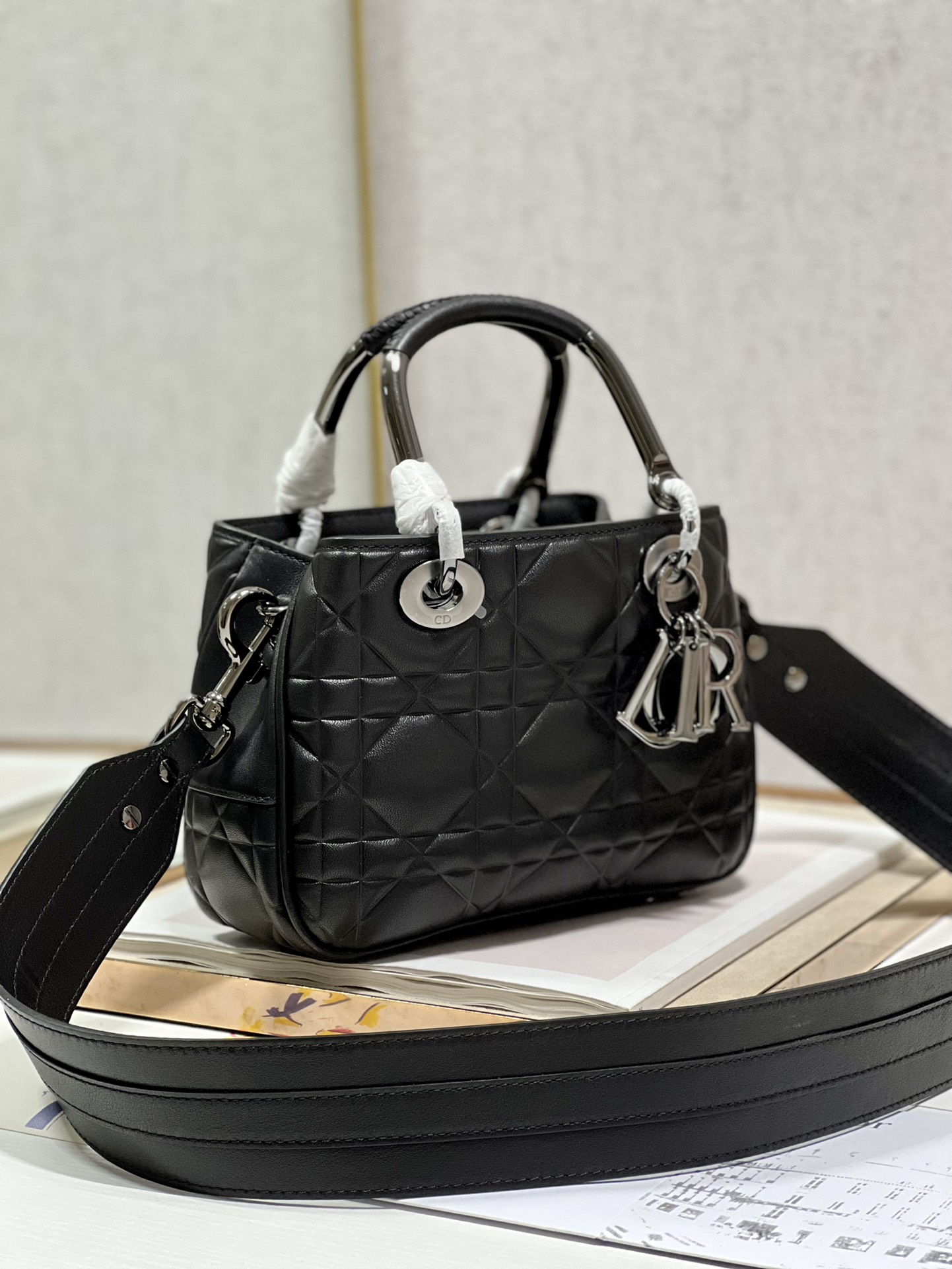 Lady Dior 95.22 Small Black Cannage Lambskin With Silver Hardware 