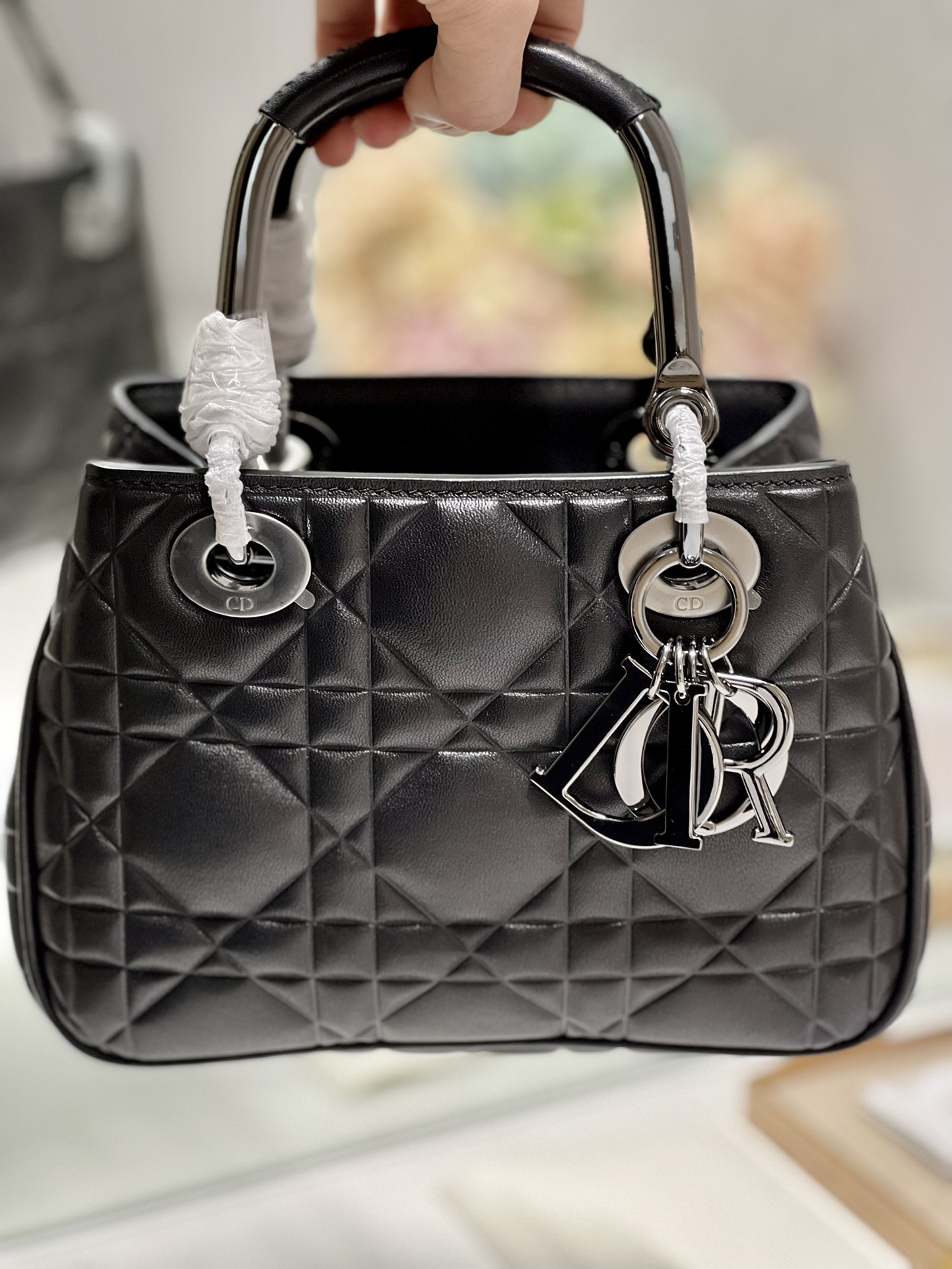 Lady Dior 95.22 Small Black Cannage Lambskin With Silver Hardware 