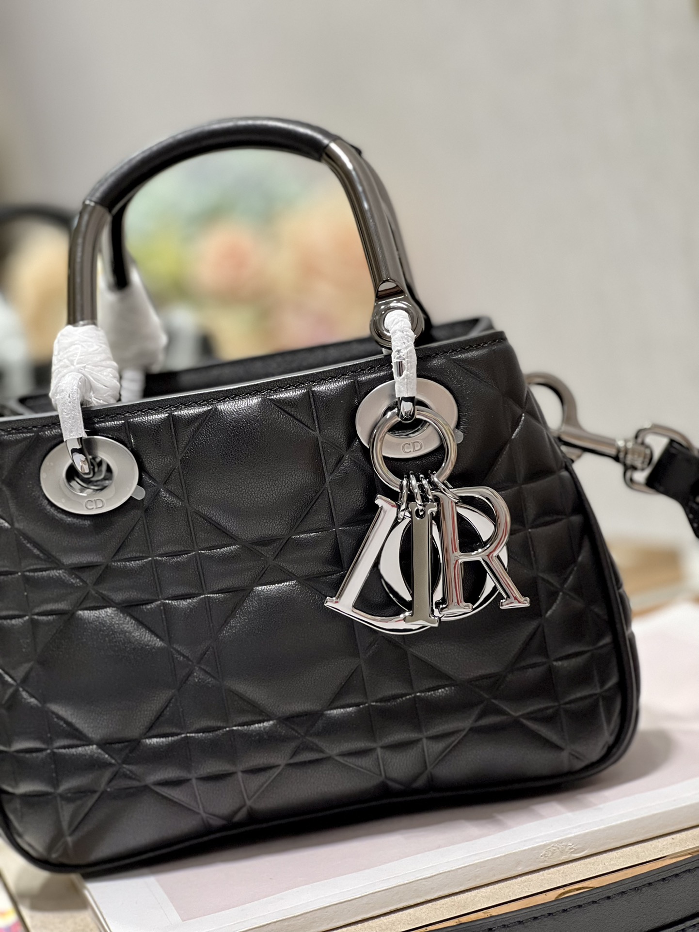 Lady Dior 95.22 Small Black Cannage Lambskin With Silver Hardware 