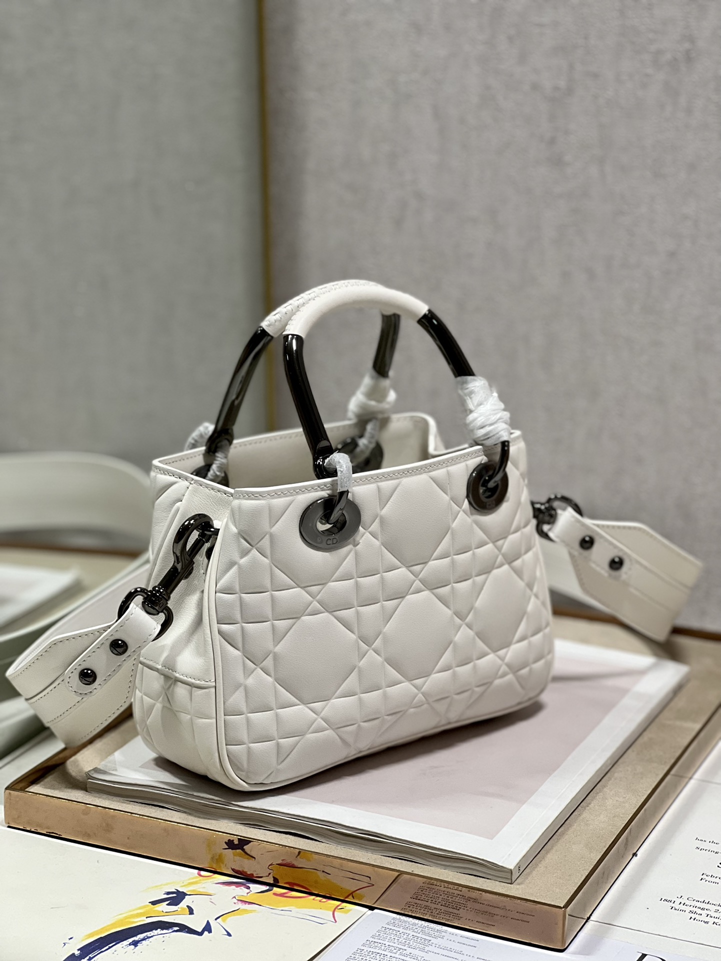 Lady Dior 95.22 Small White Cannage Lambskin With Black Hardware 