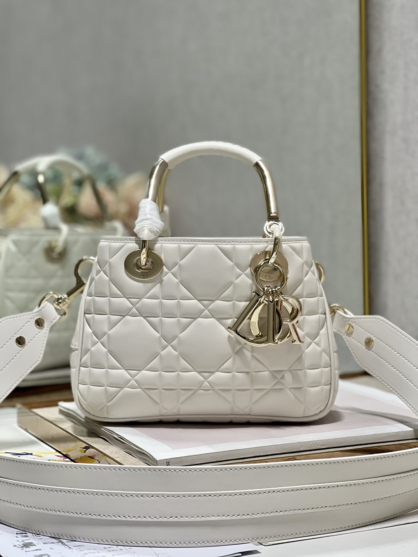 Lady Dior 95.22 Small White Cannage Lambskin With Gold Hardware 