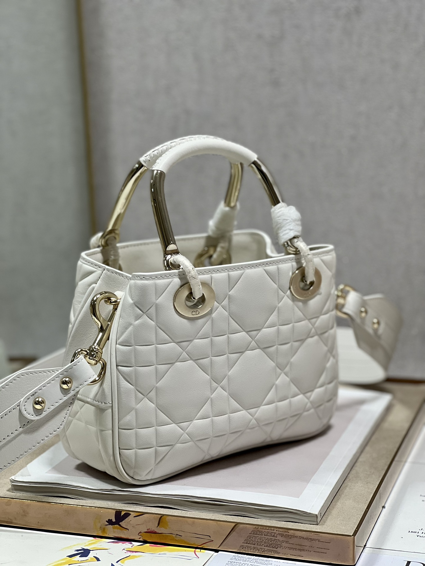 Lady Dior 95.22 Small White Cannage Lambskin With Gold Hardware 