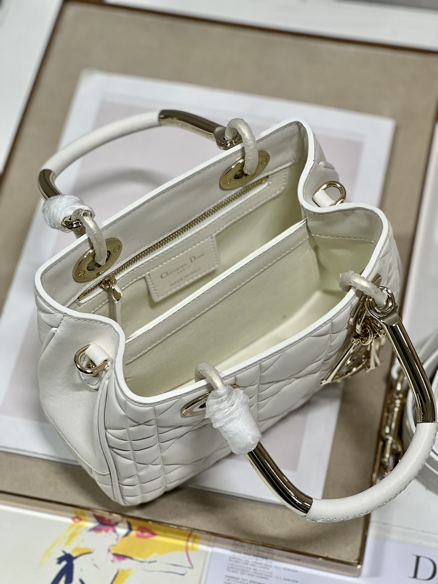 Lady Dior 95.22 Small White Cannage Lambskin With Gold Hardware 