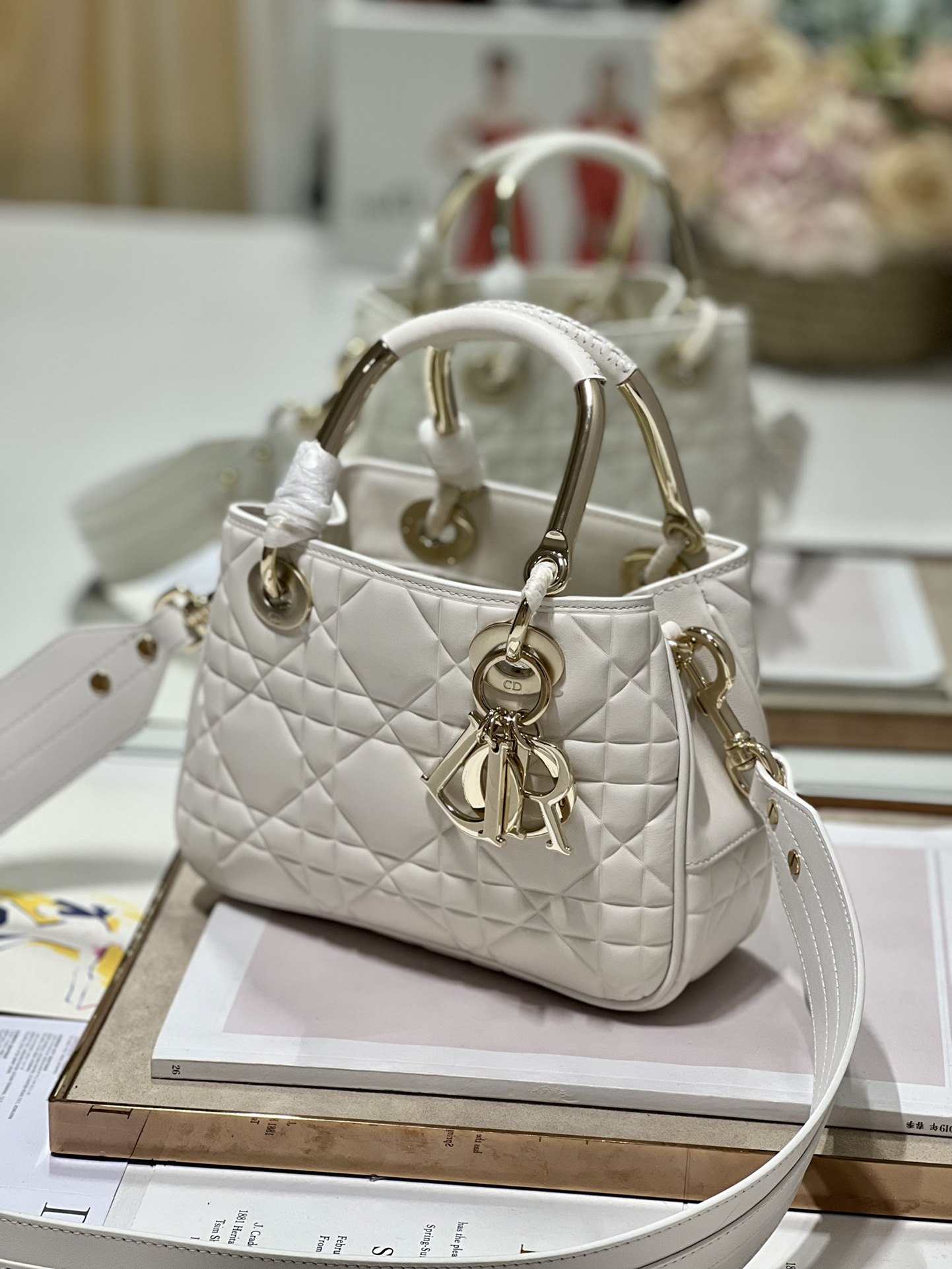 Lady Dior 95.22 Small White Cannage Lambskin With Gold Hardware 