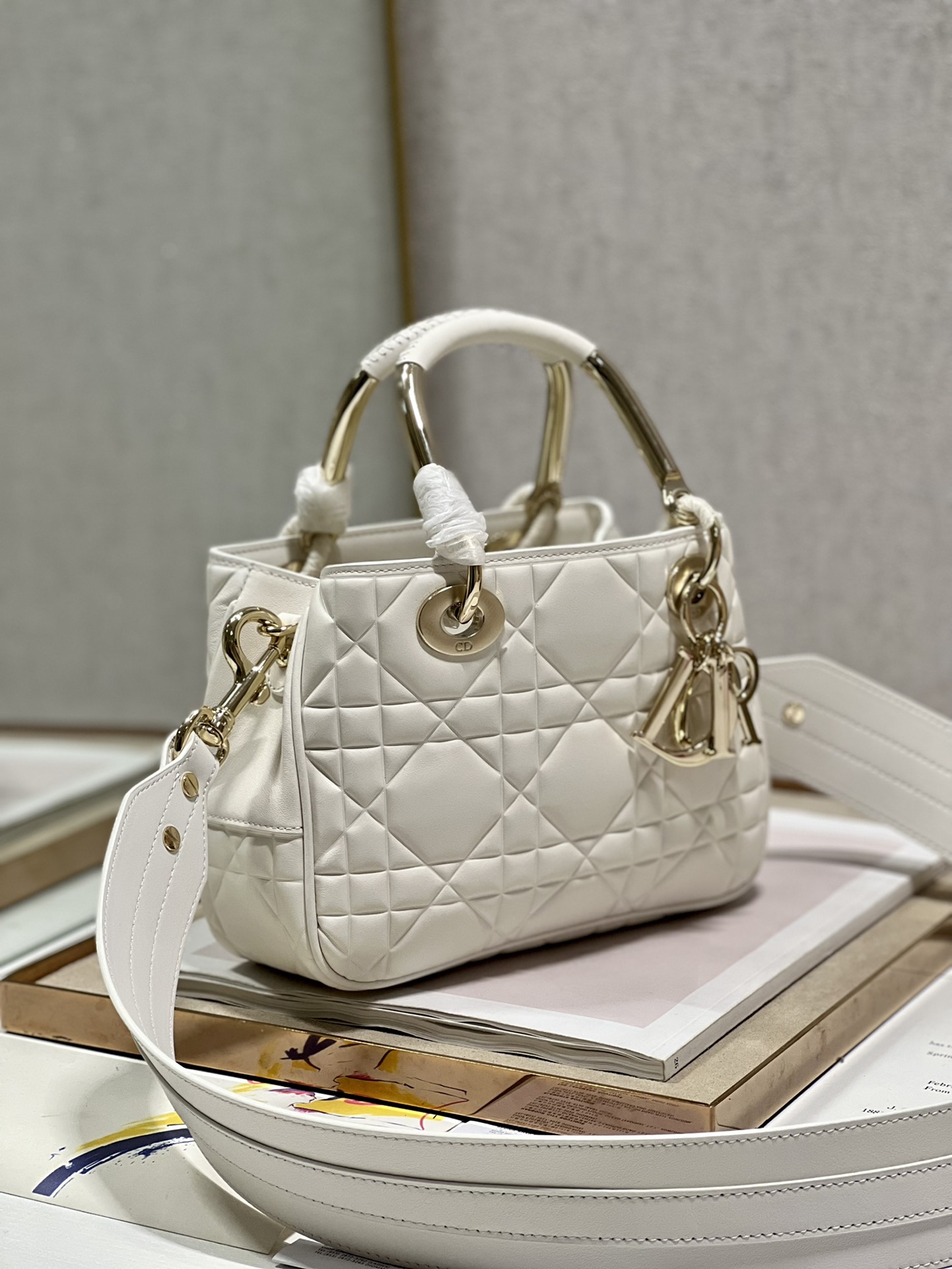 Lady Dior 95.22 Small White Cannage Lambskin With Gold Hardware 