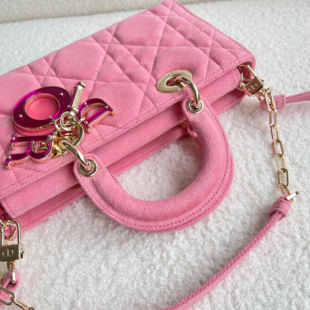 Lady Dior D-JOY Bag Bright Pink Cannage Denim