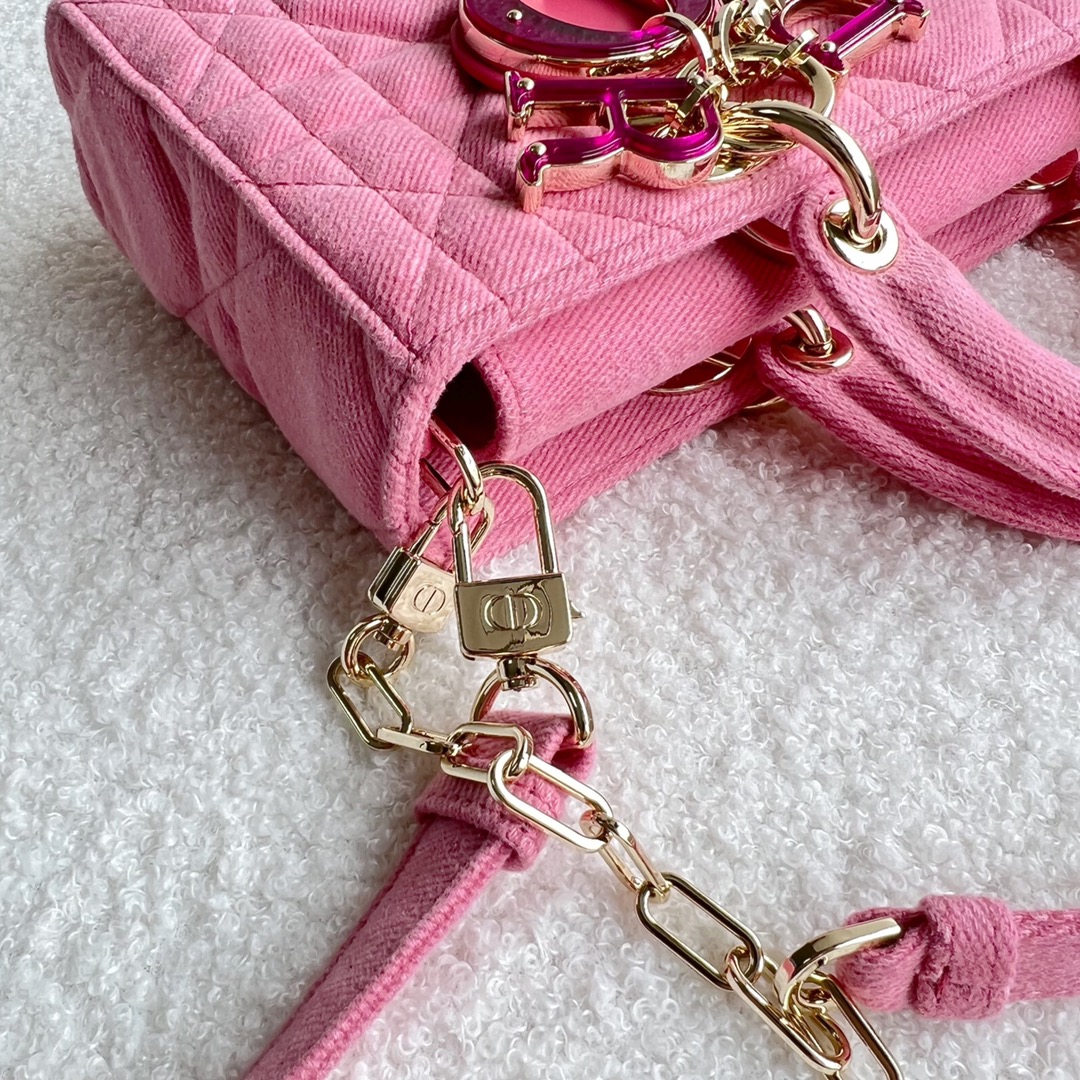 Lady Dior D-JOY Bag Bright Pink Cannage Denim