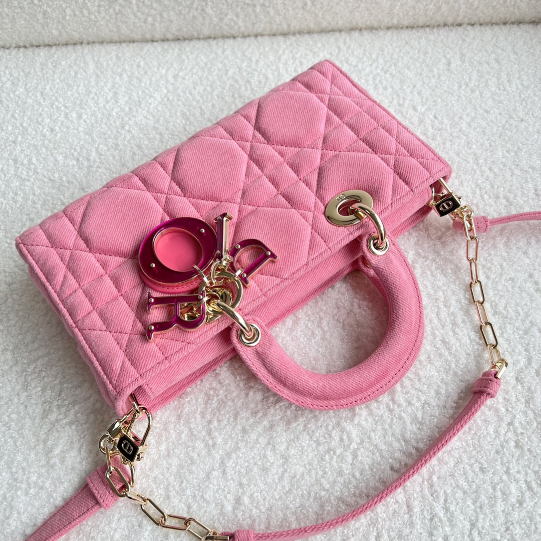 Lady Dior D-JOY Bag Bright Pink Cannage Denim