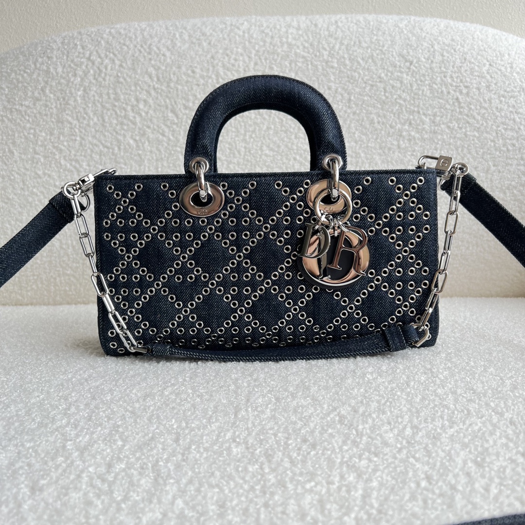 Lady Dior D-JOY Bag Eyelet Blue Cannage Denim