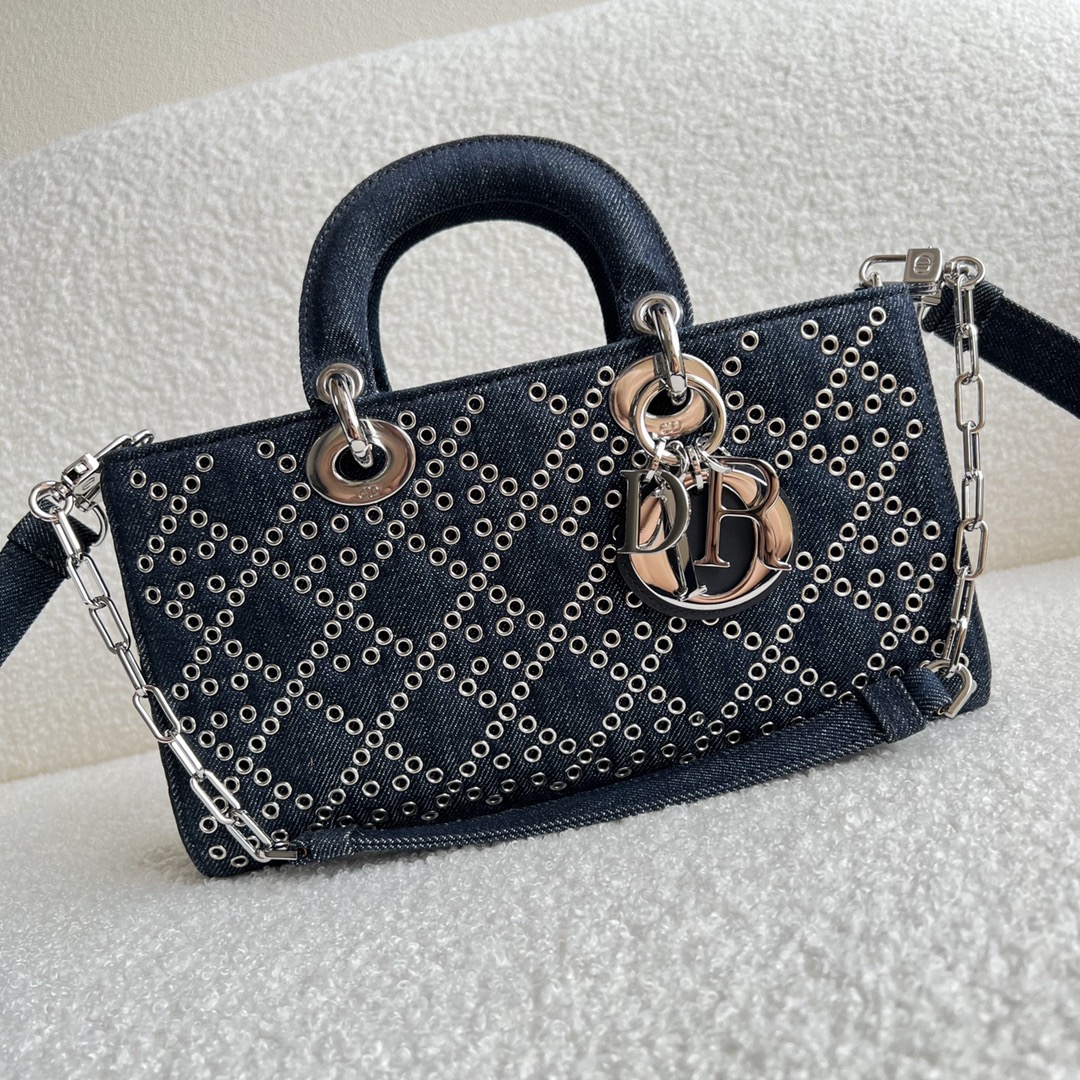 Lady Dior D-JOY Bag Eyelet Blue Cannage Denim