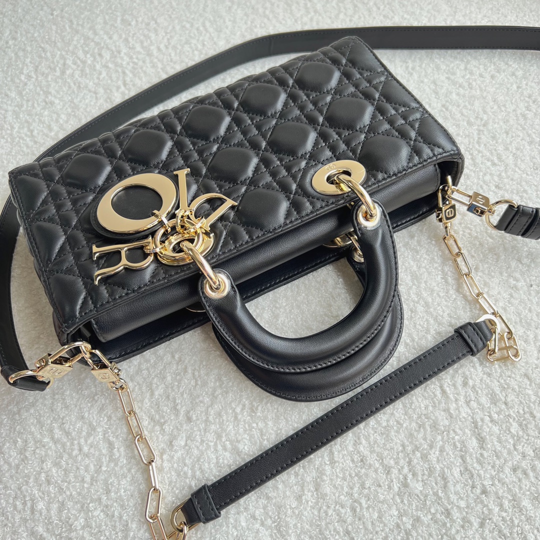 Lady Dior D-JOY Bag Latte Cannage Lambskin Black