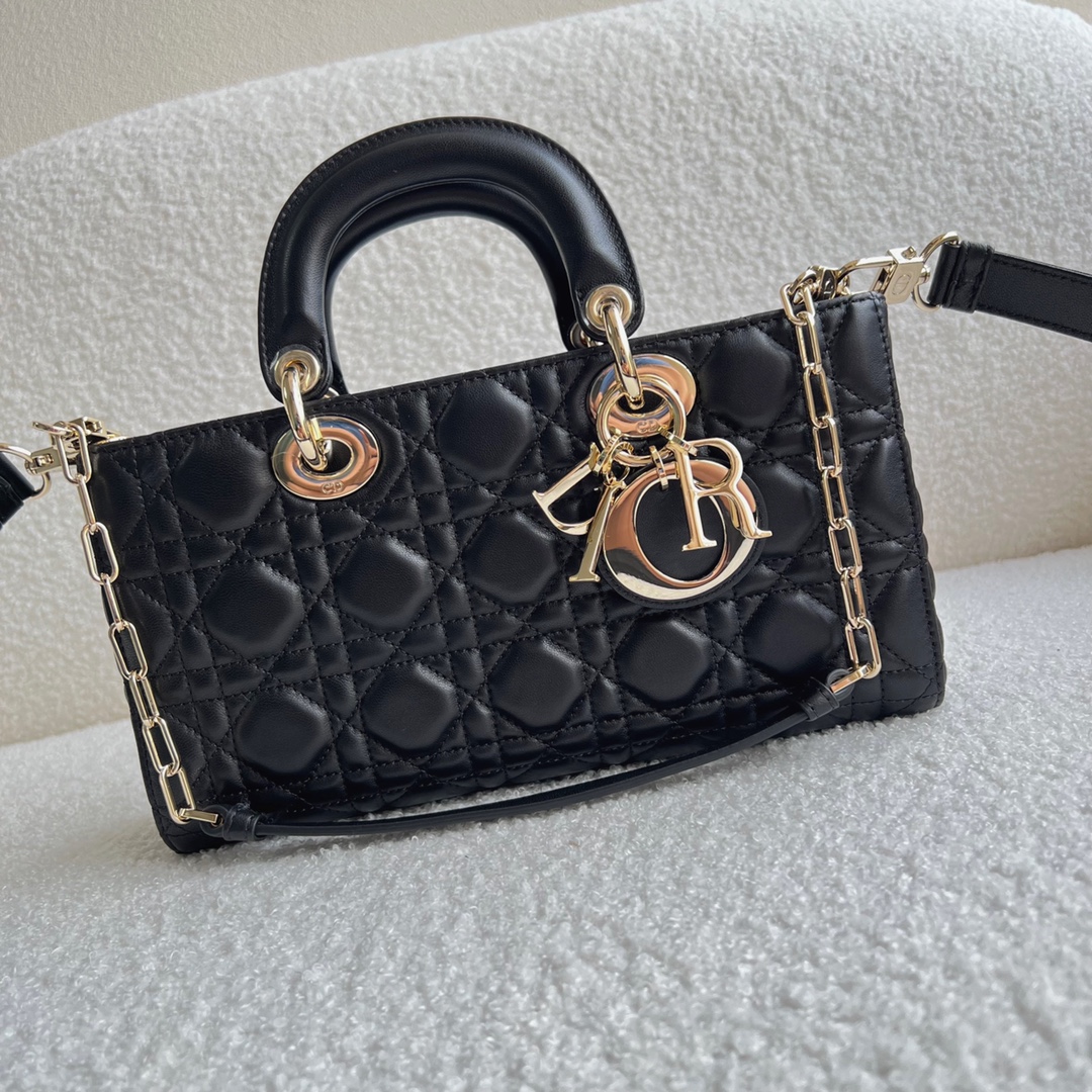 Lady Dior D-JOY Bag Latte Cannage Lambskin Black