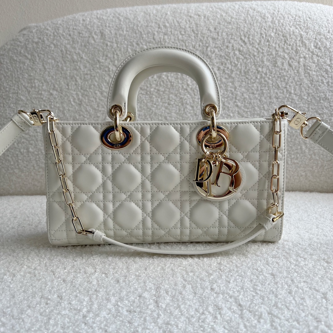 Lady Dior D-JOY Bag Latte Cannage Lambskin White