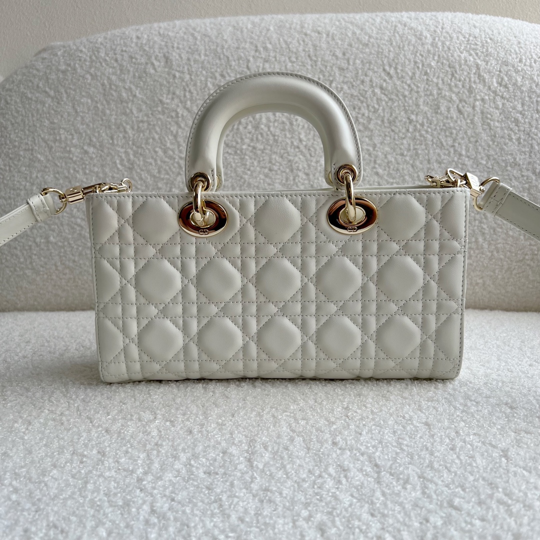 Lady Dior D-JOY Bag Latte Cannage Lambskin White