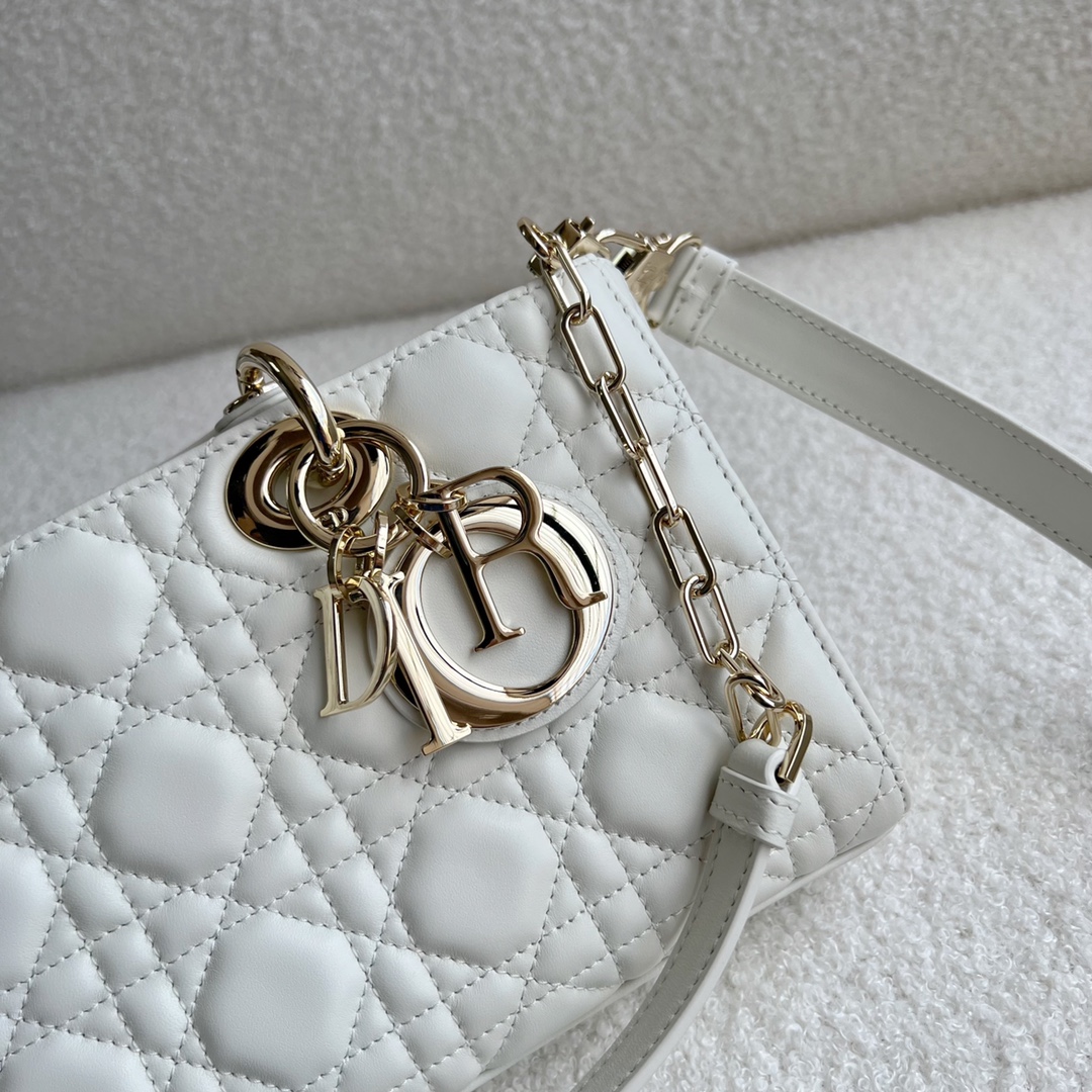 Lady Dior D-JOY Bag Latte Cannage Lambskin White