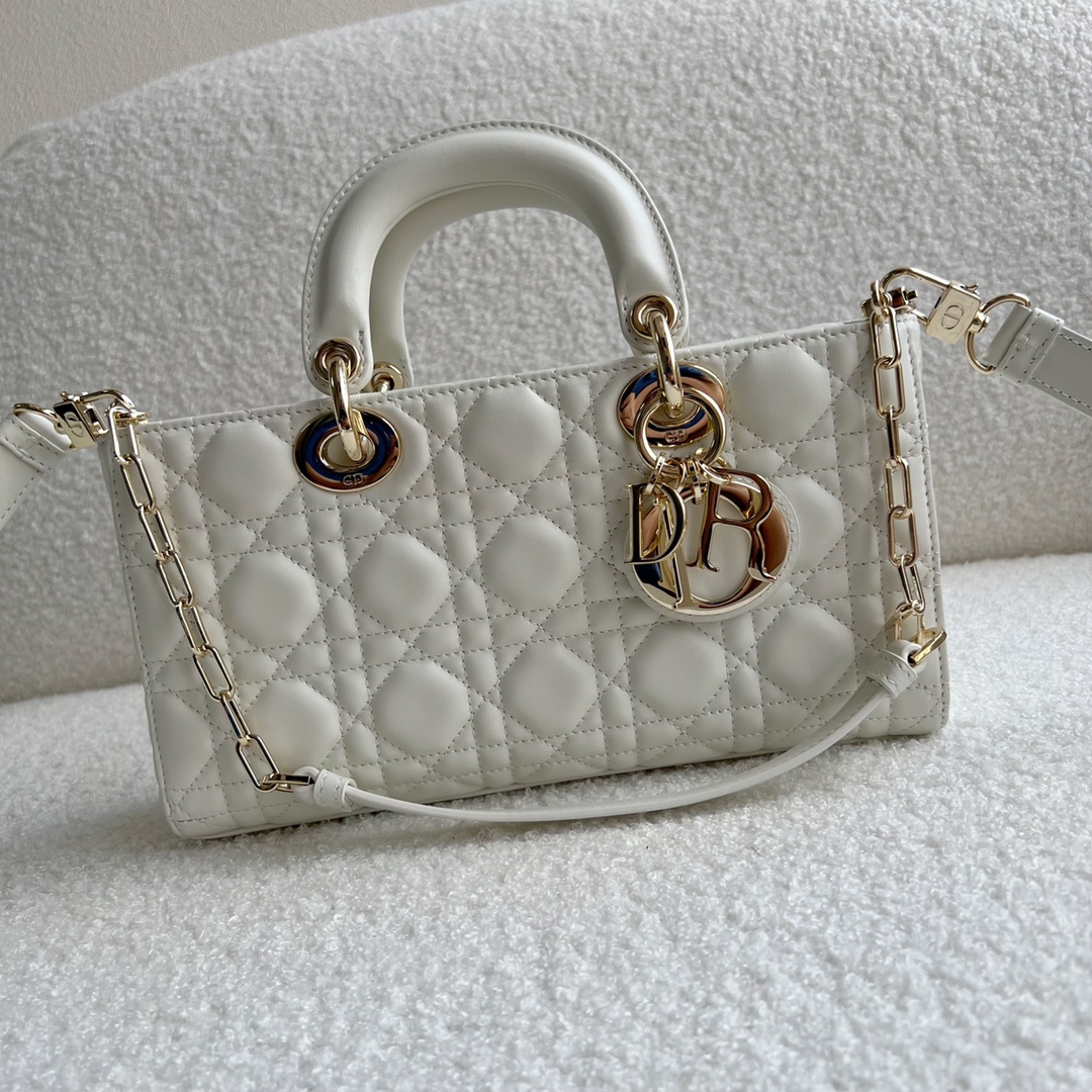 Lady Dior D-JOY Bag Latte Cannage Lambskin White