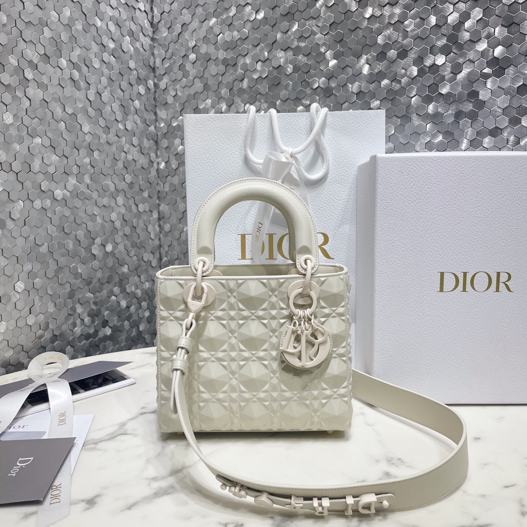 Lady Dior My ABCDior Bag White Cannage Calfskin with Diamond Motif