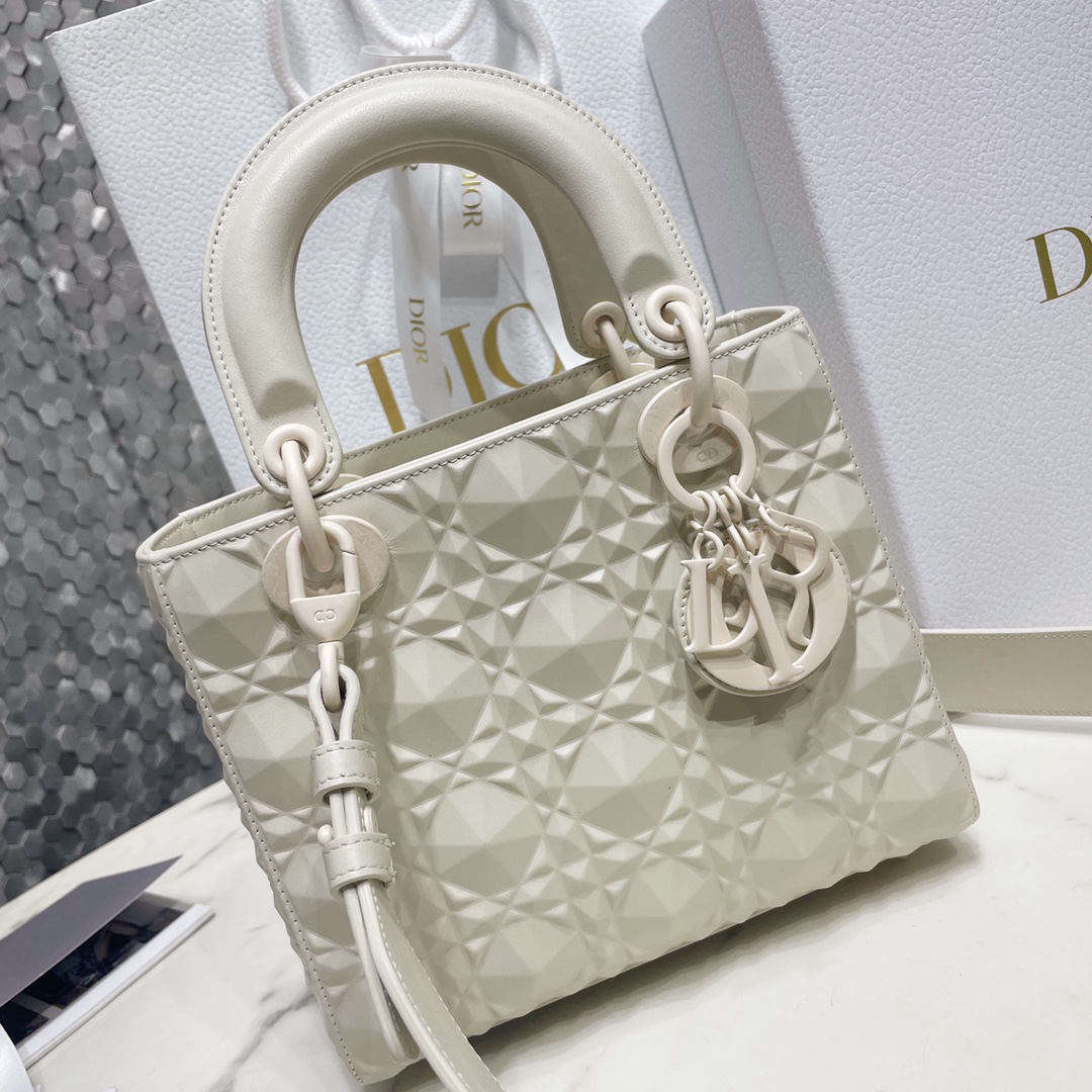 Lady Dior My ABCDior Bag White Cannage Calfskin with Diamond Motif