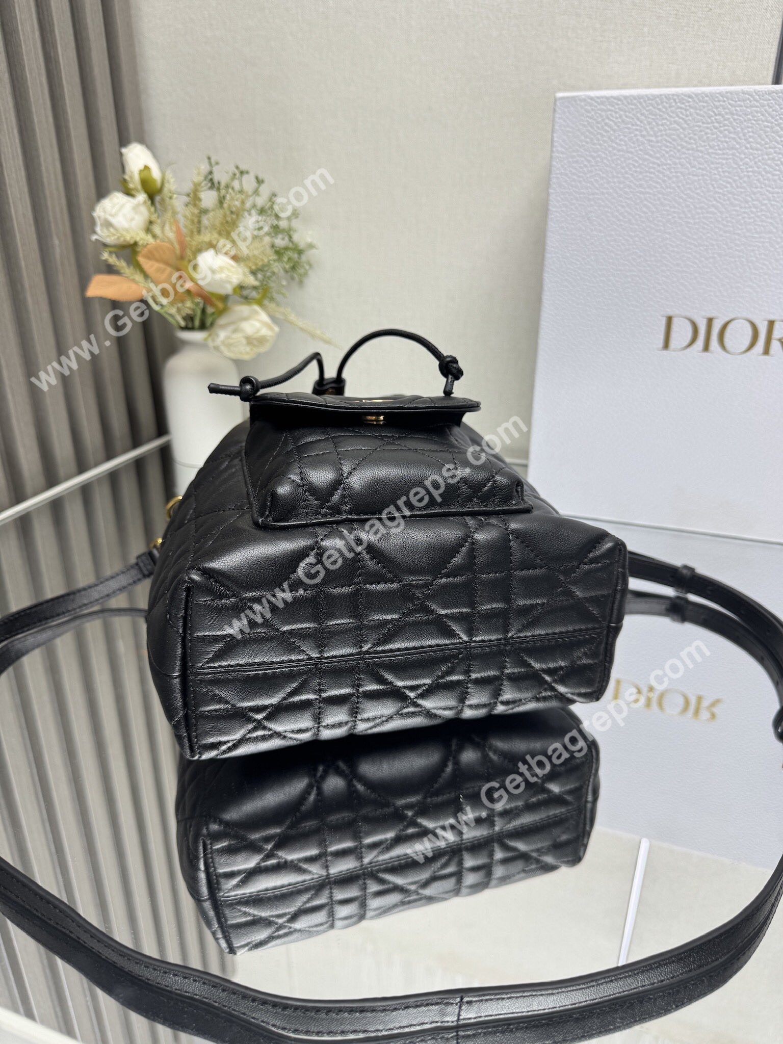 Large Dior Caro Bucket Bag Black