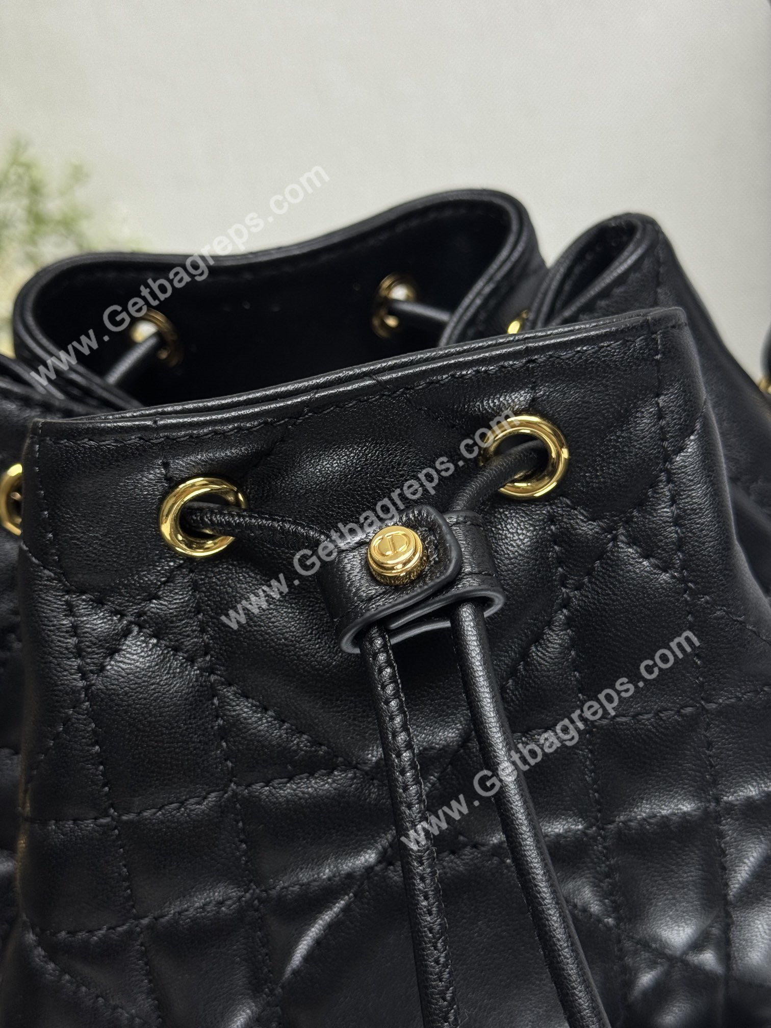 Large Dior Caro Bucket Bag Black