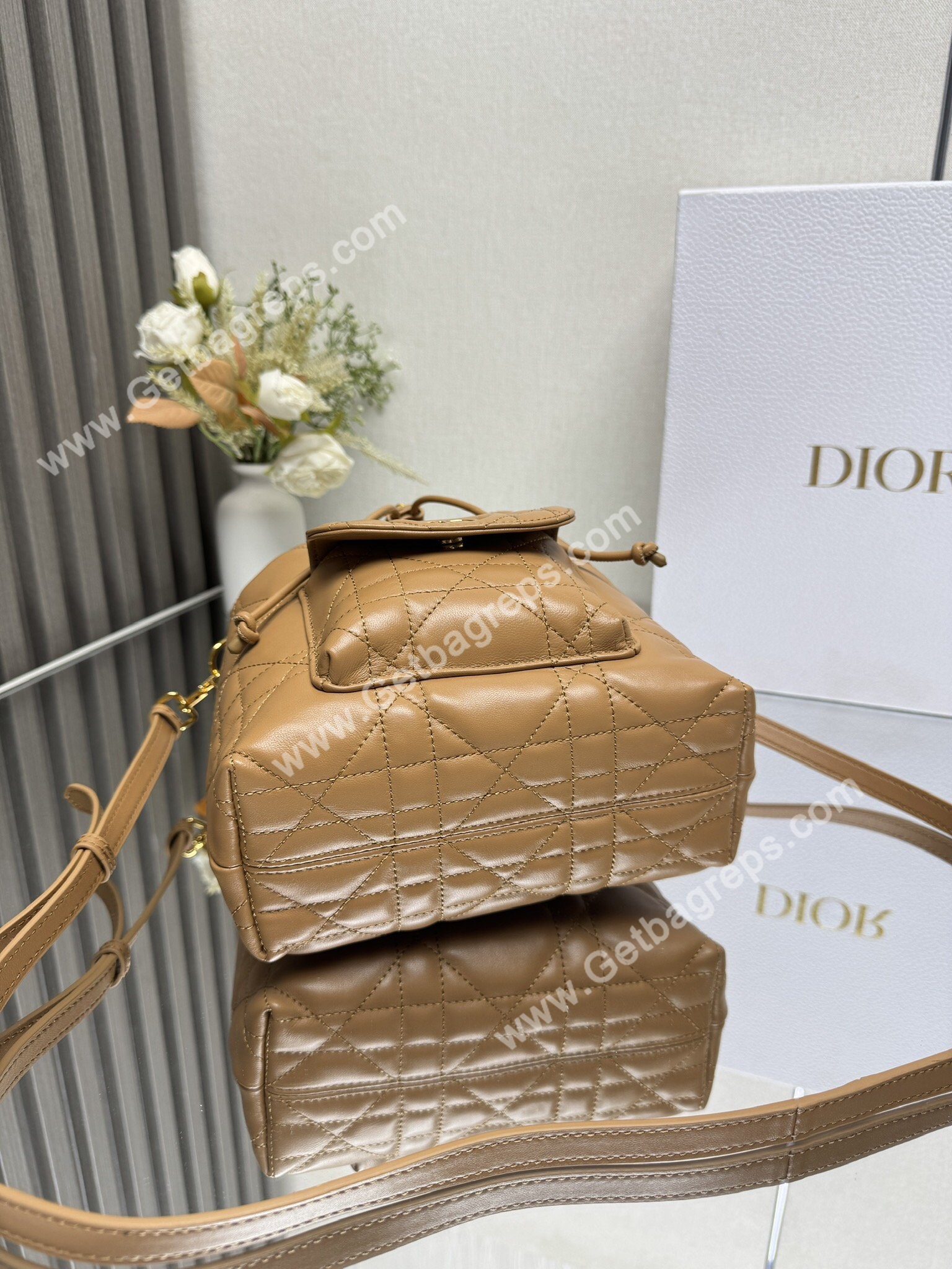 Large Dior Caro Bucket Bag Light Gold