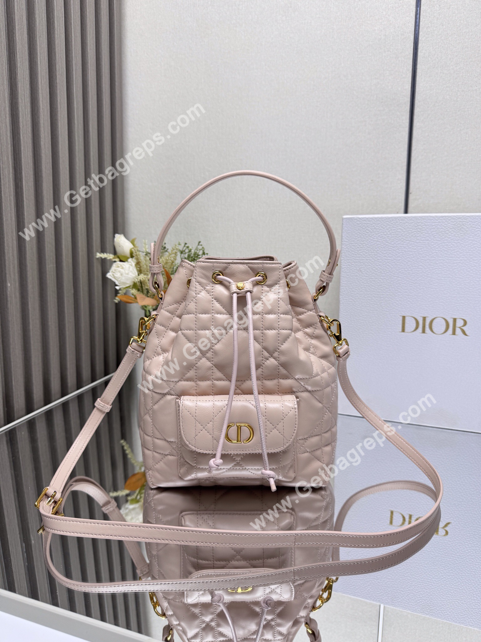 Large Dior Caro Bucket Bag Pink